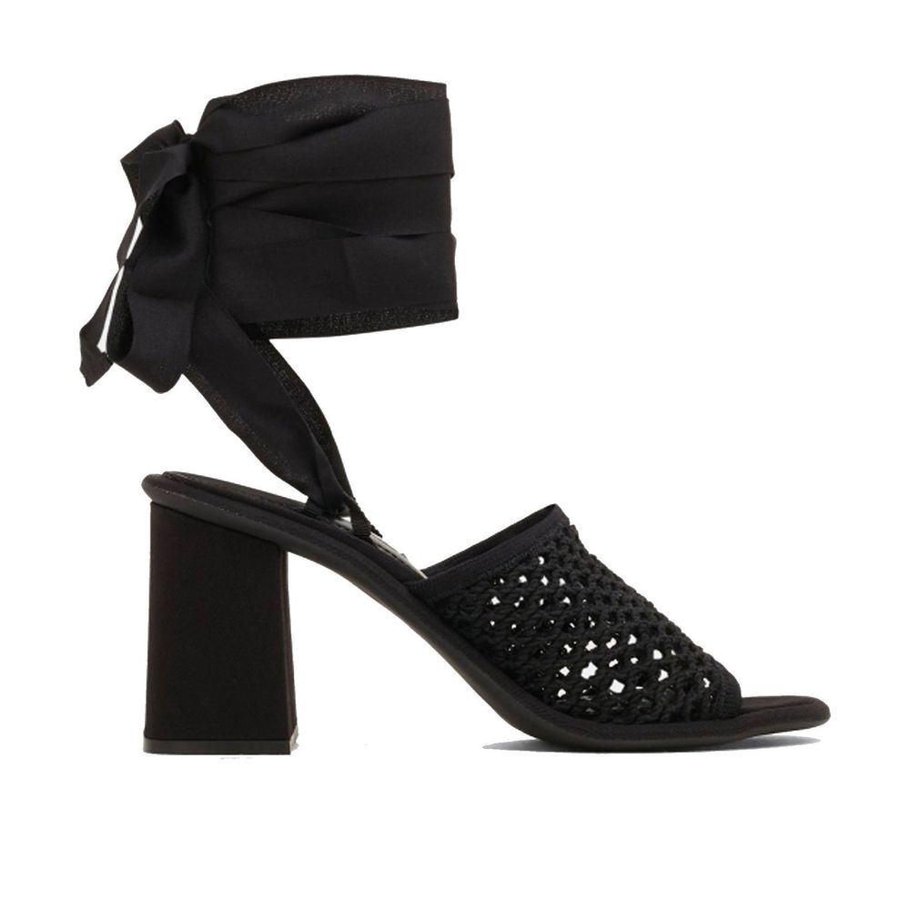Black Fabric Platform Sandals - ventzia