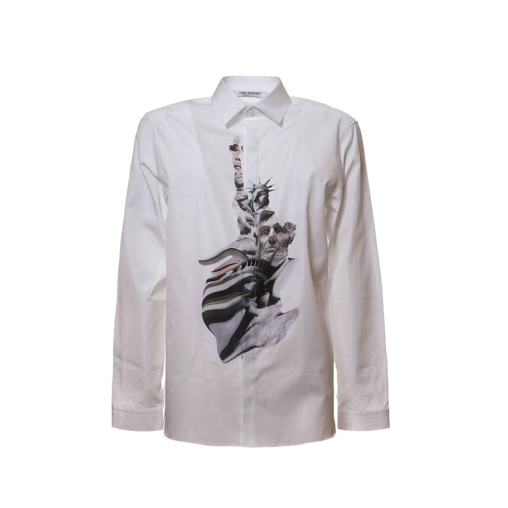 White Cotton Pattern Shirt - ventzia