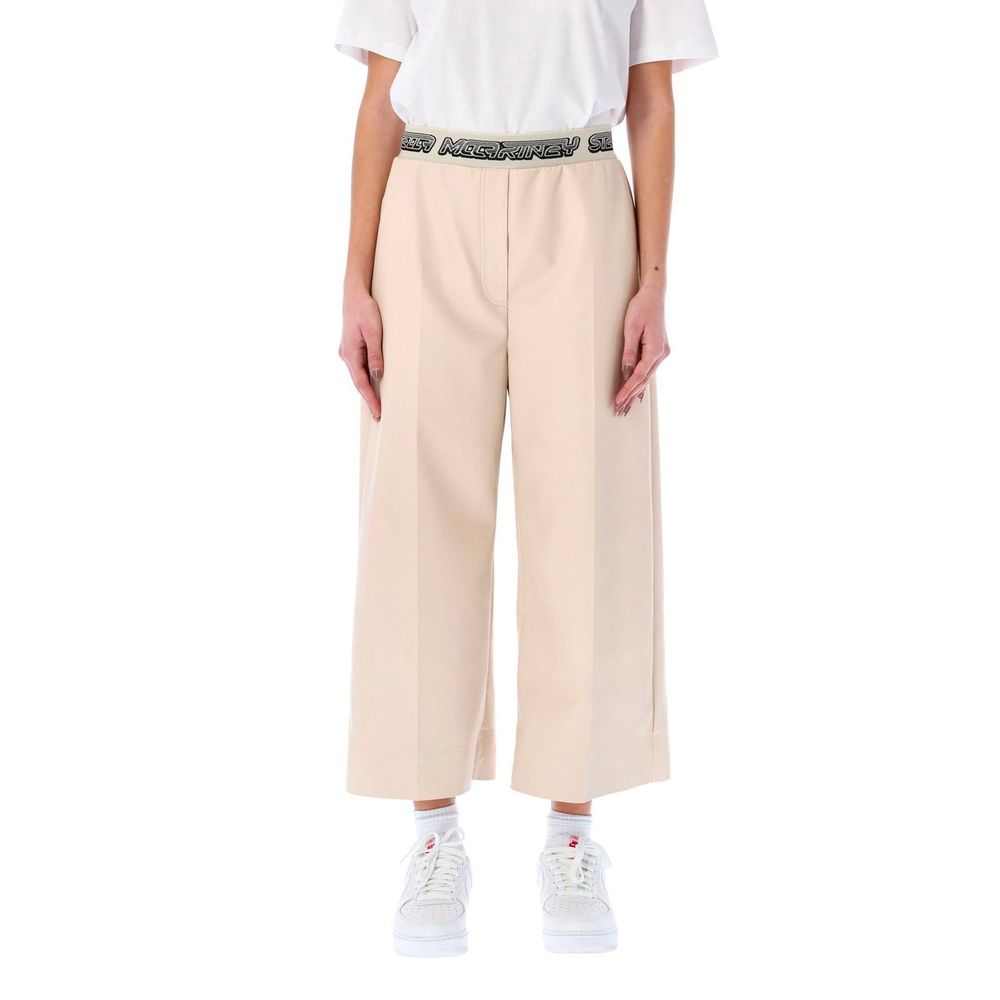 Beige Viscose Cropped Pants - ventzia
