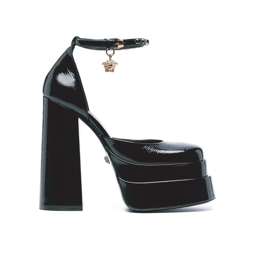 Black Calfskin Platform Sandals - ventzia