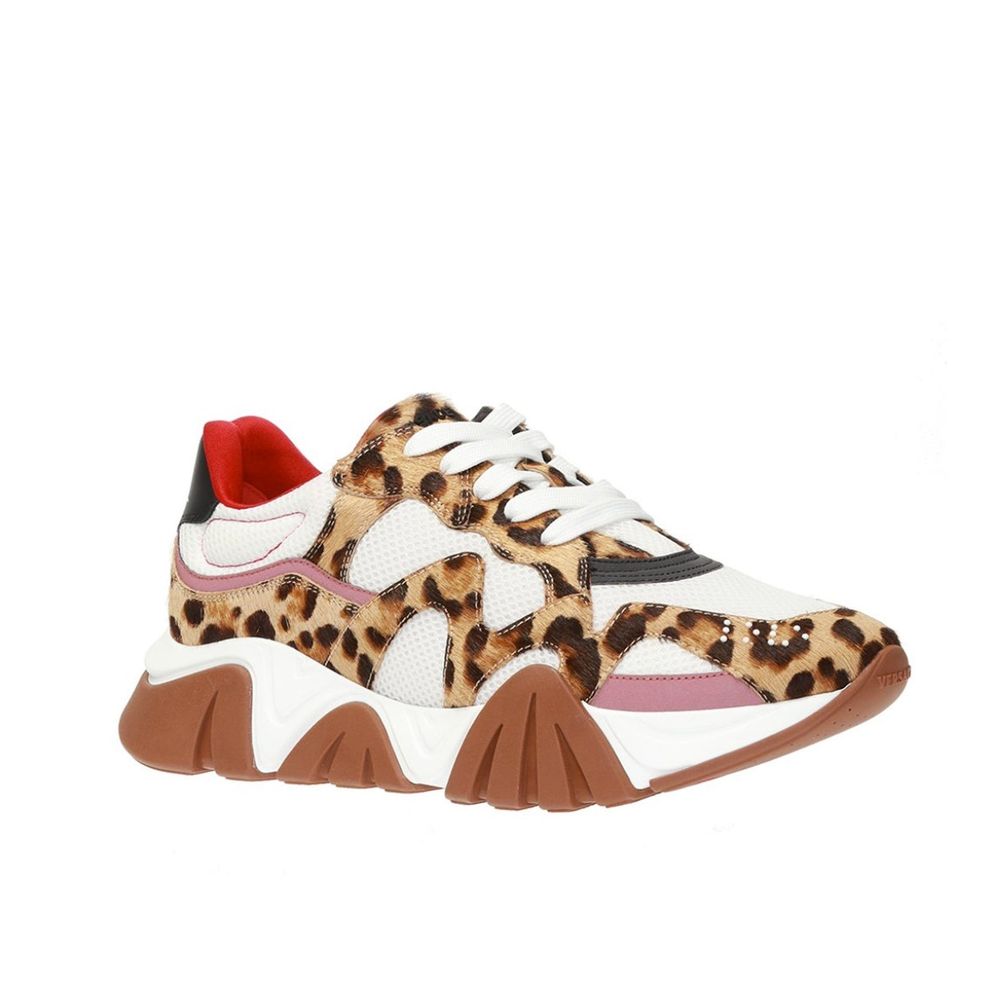 Beige Leather Chunky Sneakers - ventzia