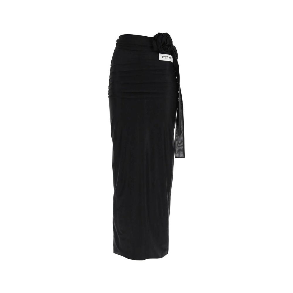 Black Elastane Long Skirt - ventzia