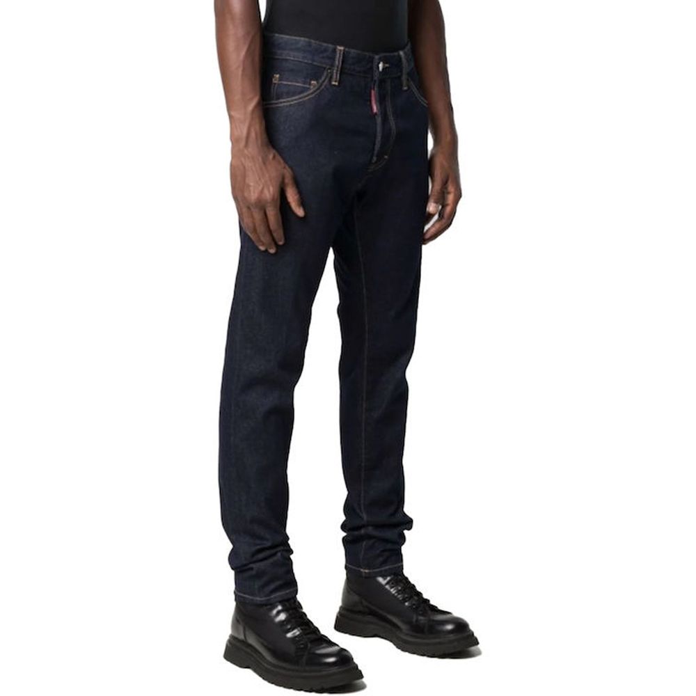 Blue Cotton Straight-Leg Jeans - ventzia