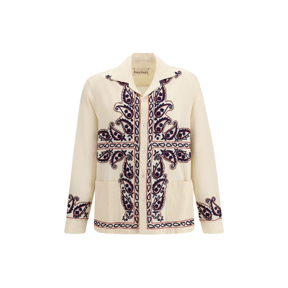 Beige Silk Pattern Shirt - ventzia