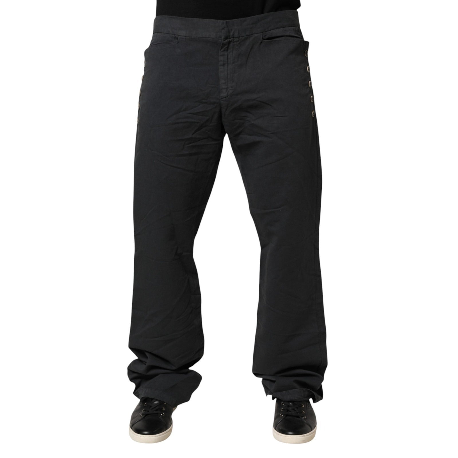 Black Straight Fit Mid Waist Denim Trouser Jeans - ventzia