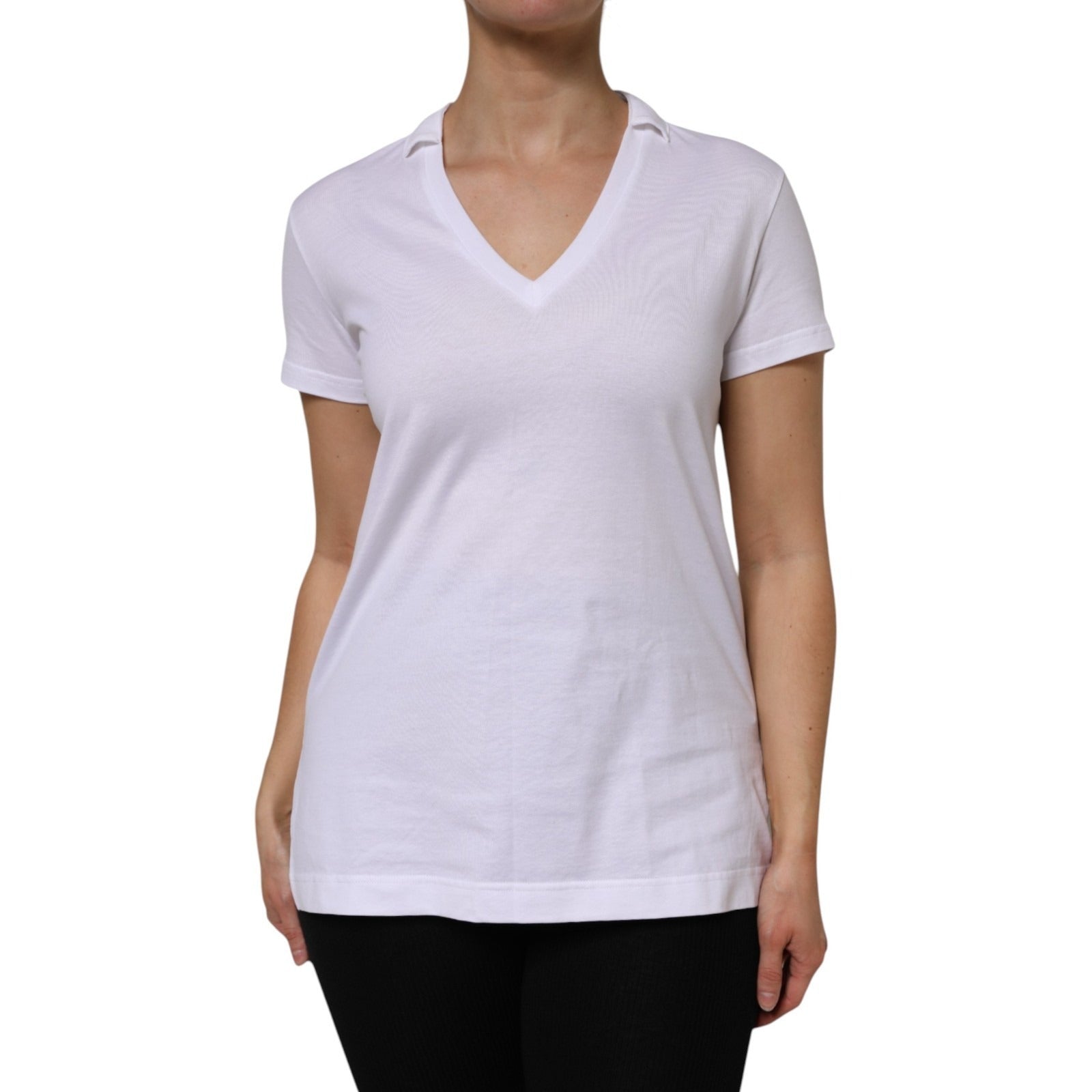 White V-Neck Cotton Short Sleeves T-shirt - ventzia