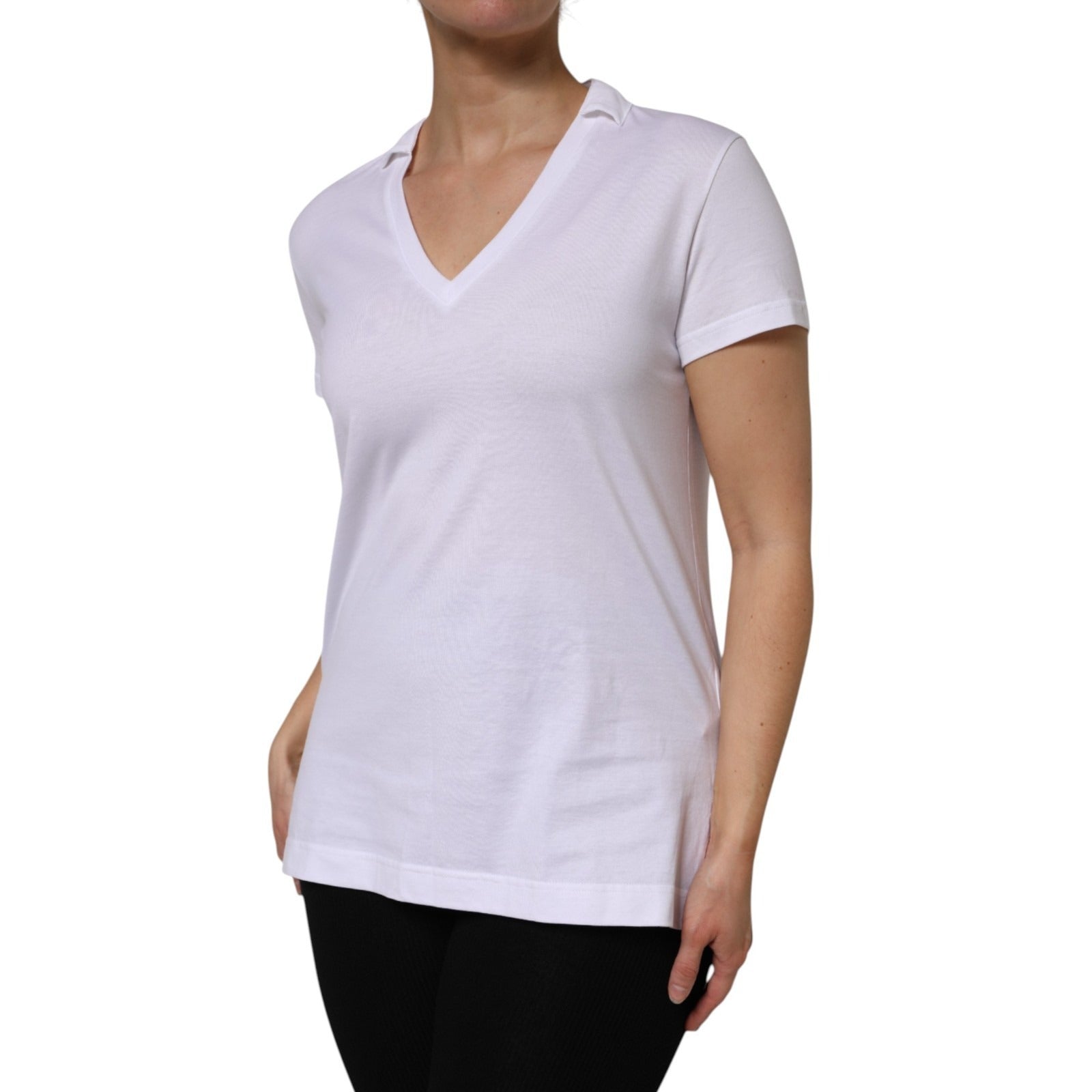 White V-Neck Cotton Short Sleeves T-shirt - ventzia