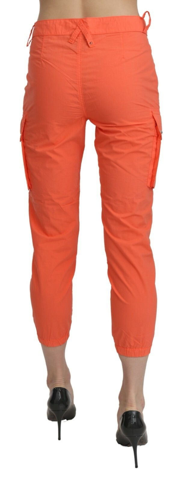 Cotton Orange High Waist Skinny Cropped Trouser Pants - ventzia