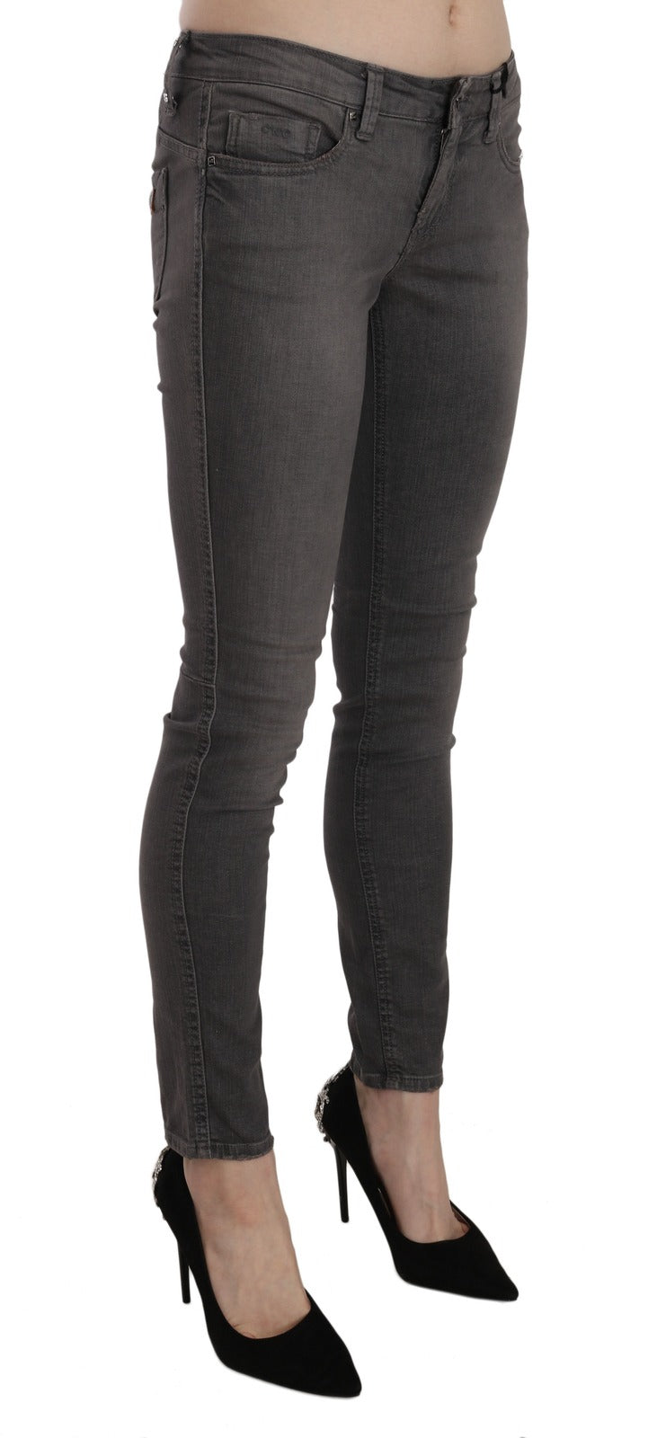 Gray Washed Low Waist Skinny Jeans - ventzia