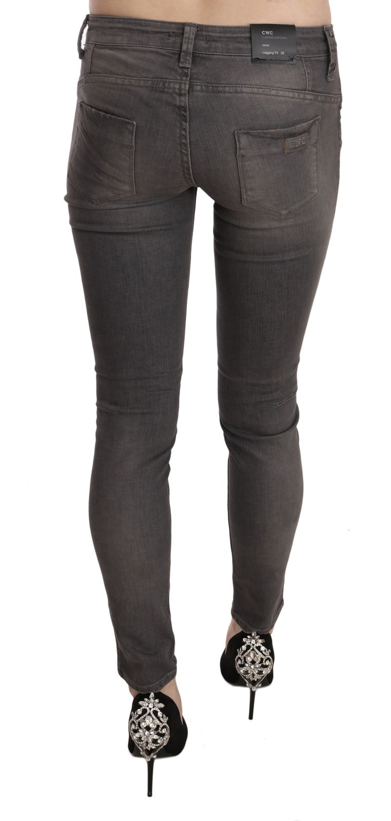 Gray Washed Low Waist Skinny Jeans - ventzia