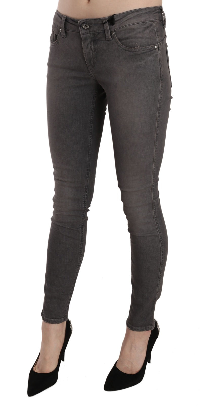 Gray Washed Low Waist Skinny Jeans - ventzia