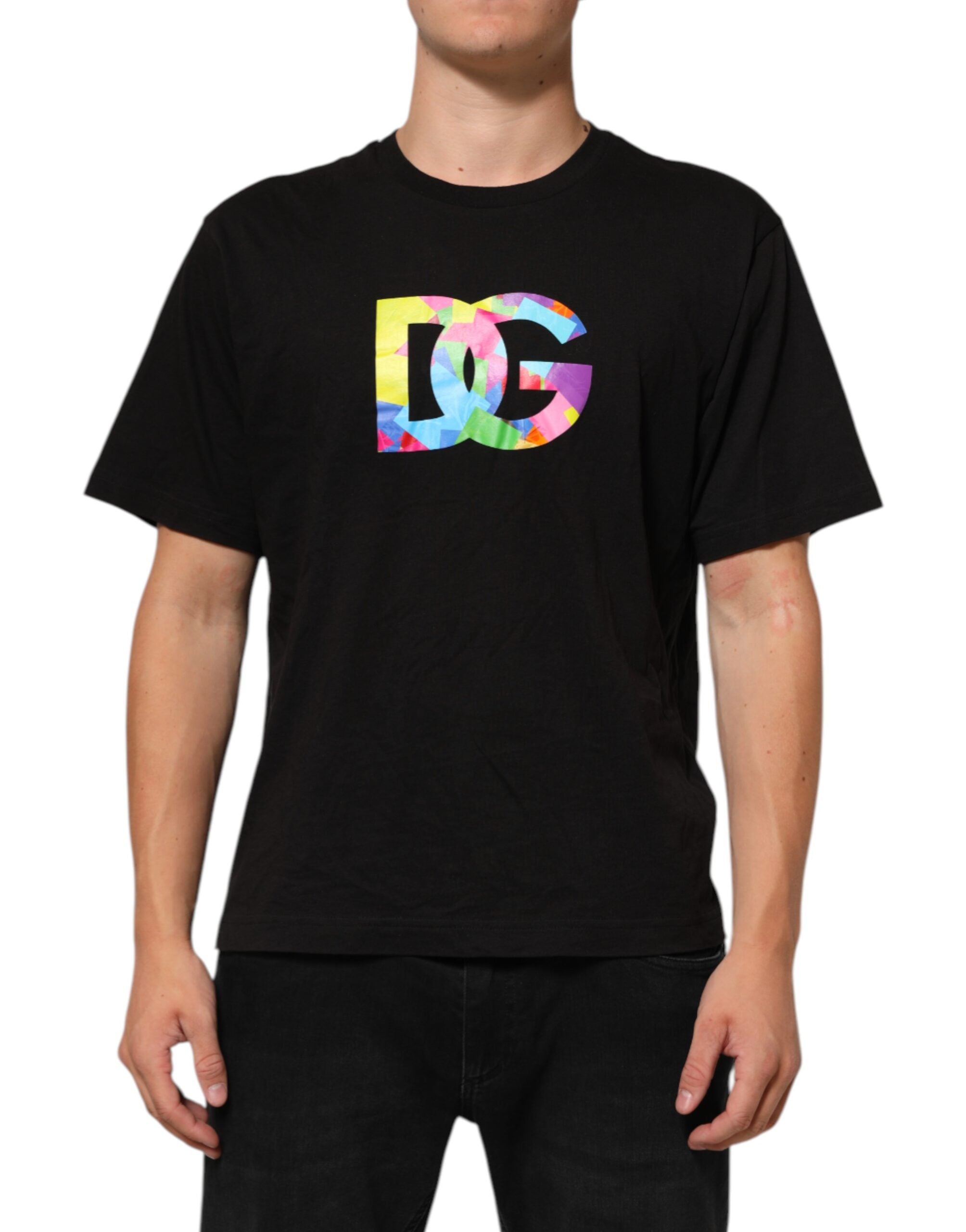 Black Logo Print Cotton Crew Neck T-shirt - ventzia