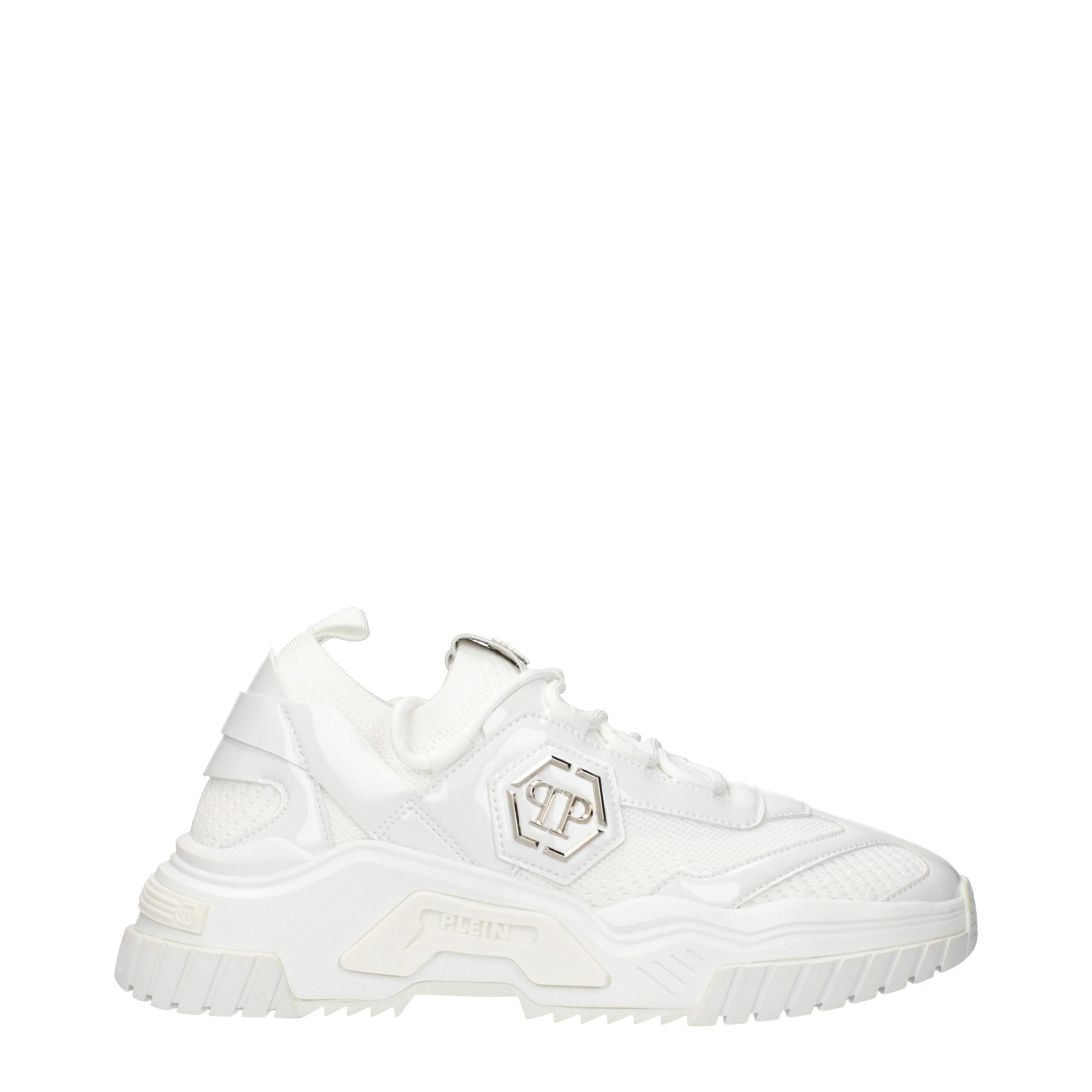 White Fabric Chunky Sneakers - ventzia