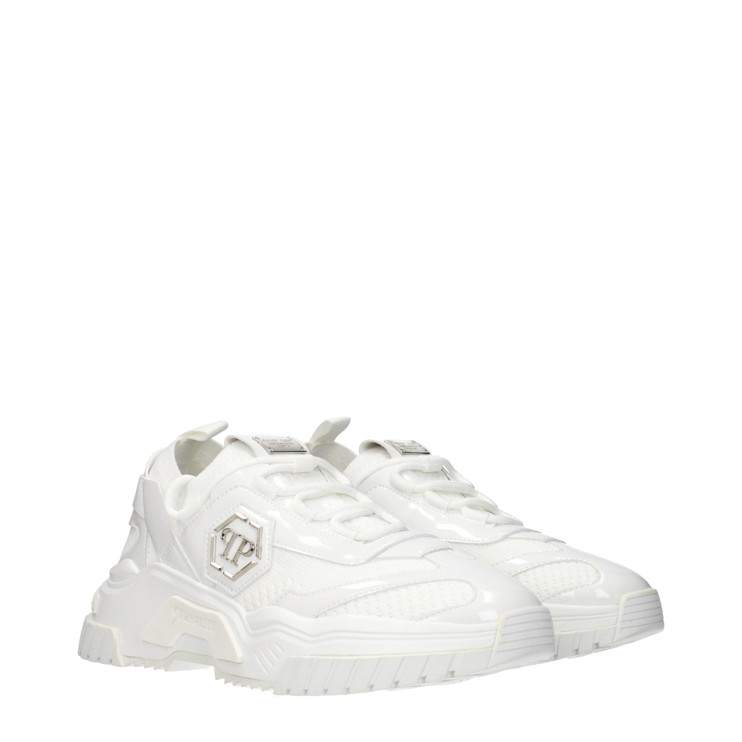 White Fabric Chunky Sneakers - ventzia