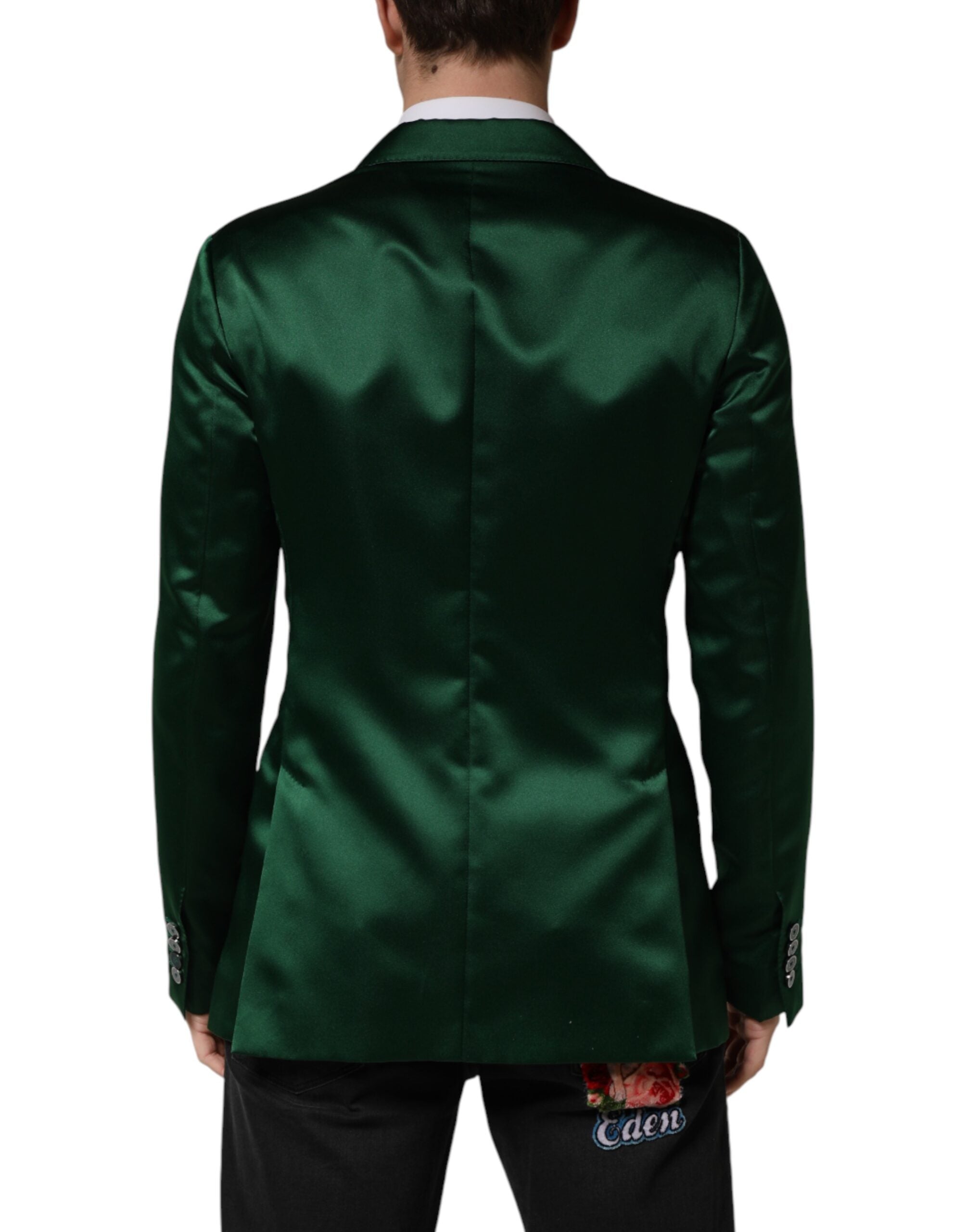 Green Satin Double Breasted Jacket Blazer - ventzia