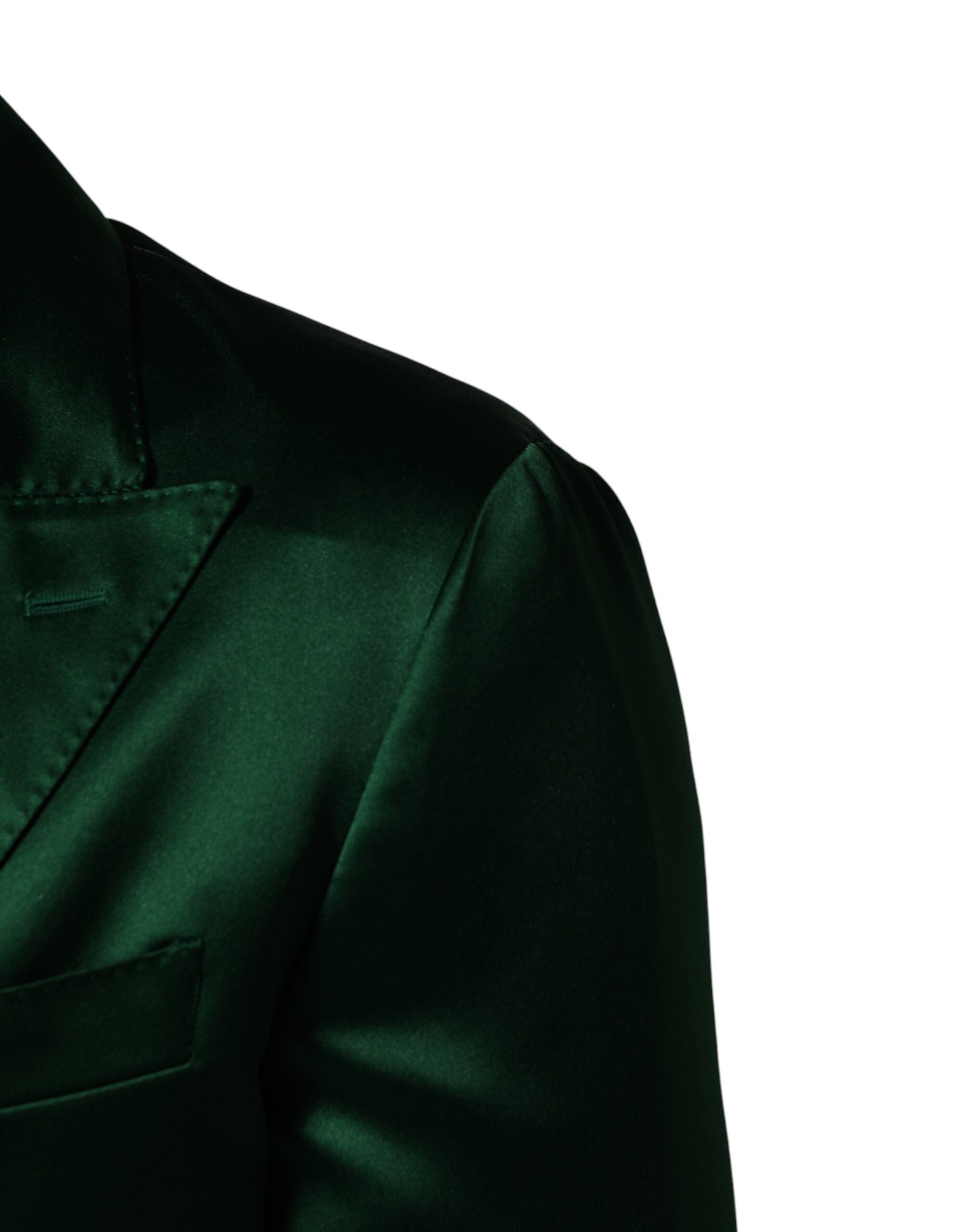 Green Satin Double Breasted Jacket Blazer - ventzia