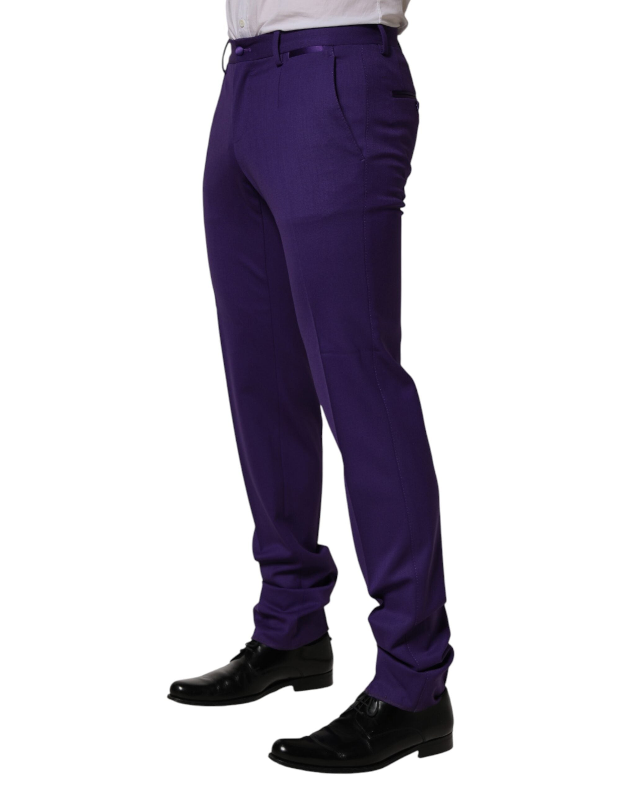 Purple Wool Skinny Dress Men Trouser Pants - ventzia