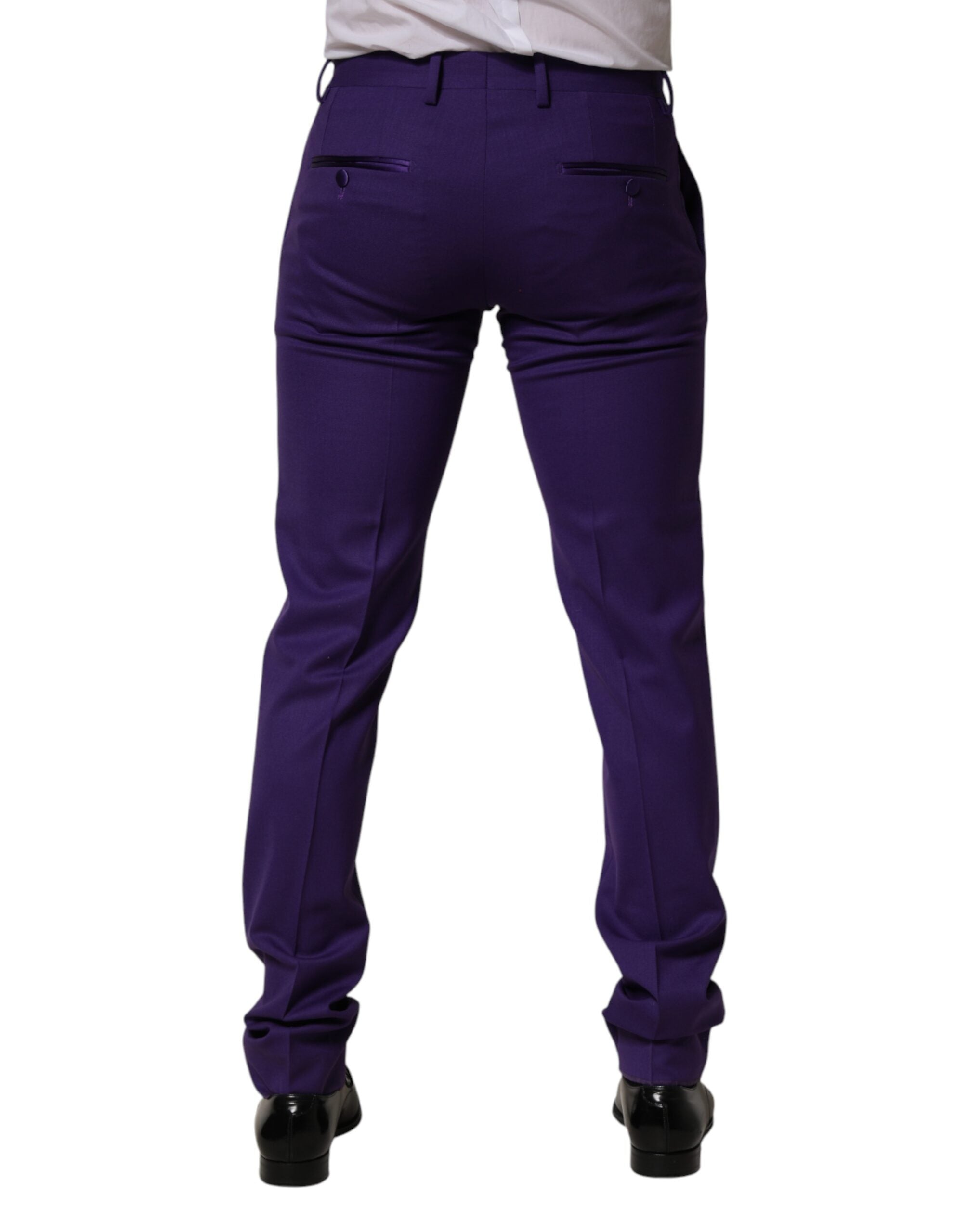 Purple Wool Skinny Dress Men Trouser Pants - ventzia