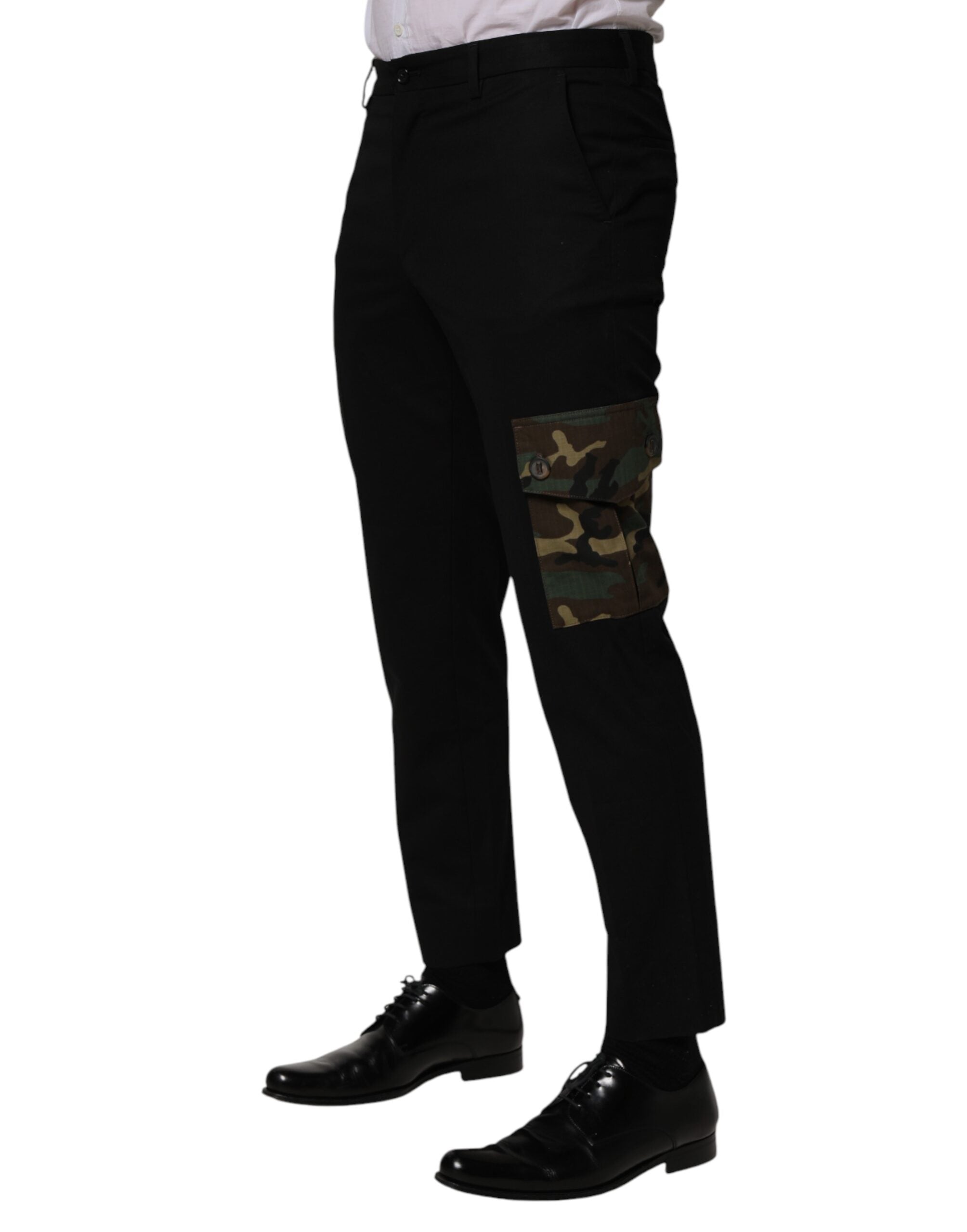 Black Cotton Skinny Dress Cargo Trouser Pants - ventzia