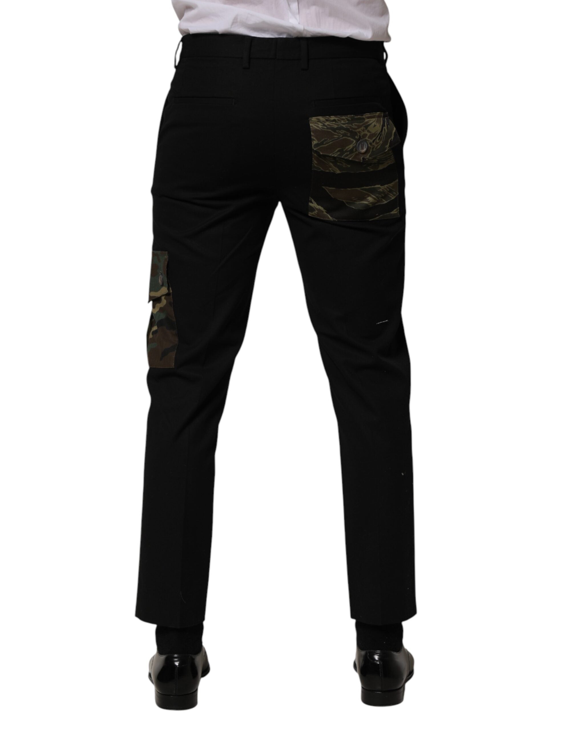 Black Cotton Skinny Dress Cargo Trouser Pants - ventzia
