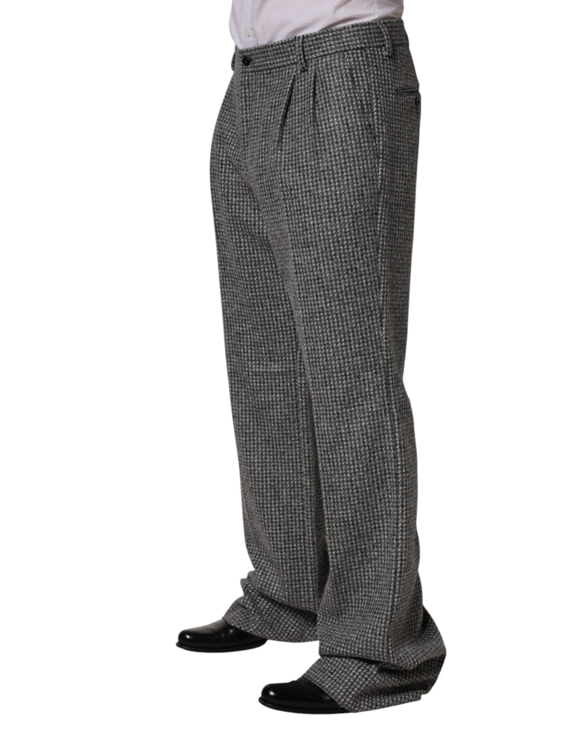 Gray Houndstooth Straight Dress Trouser Pants - ventzia