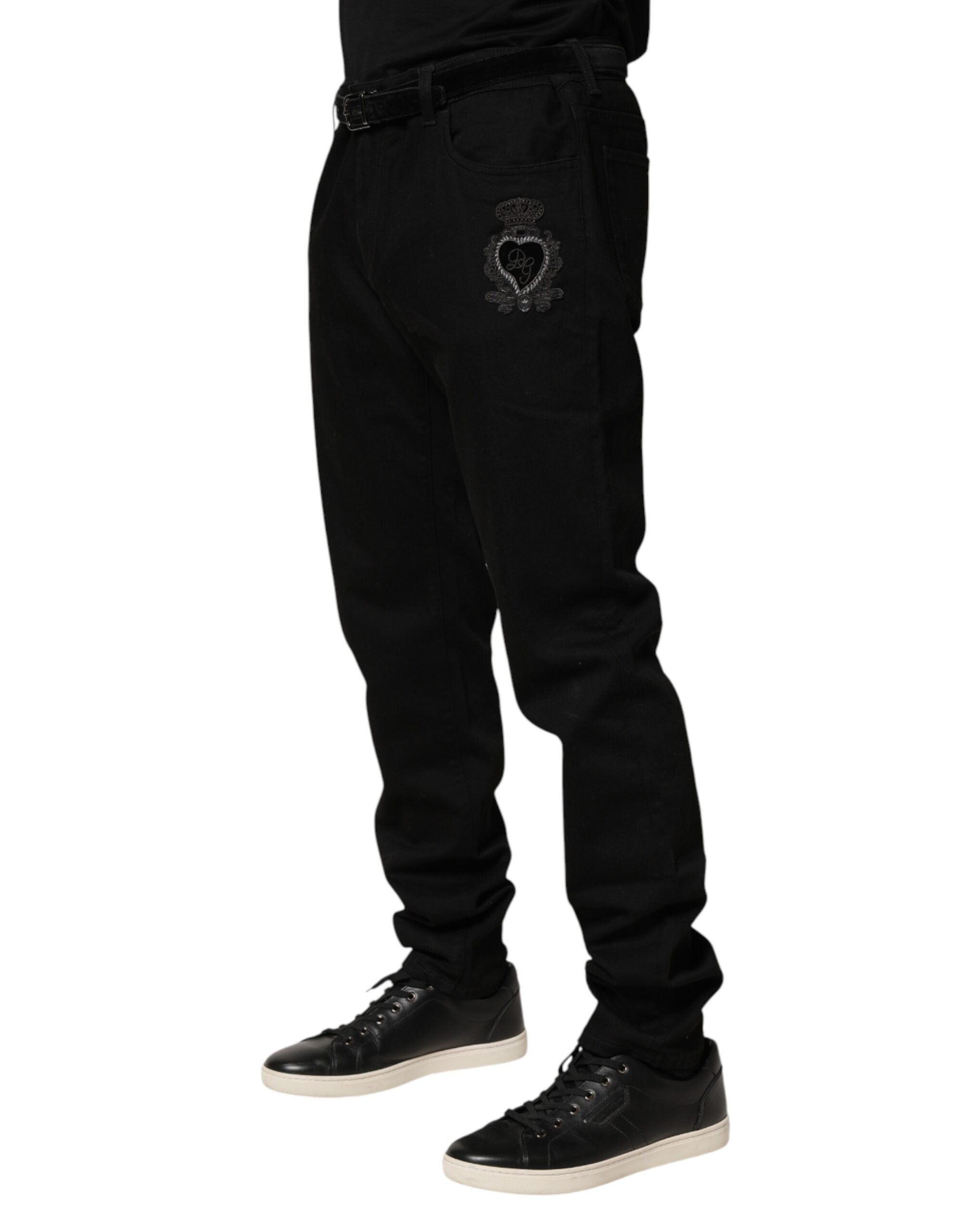Black Sacred Heart Skinny Men Denim Jeans - ventzia