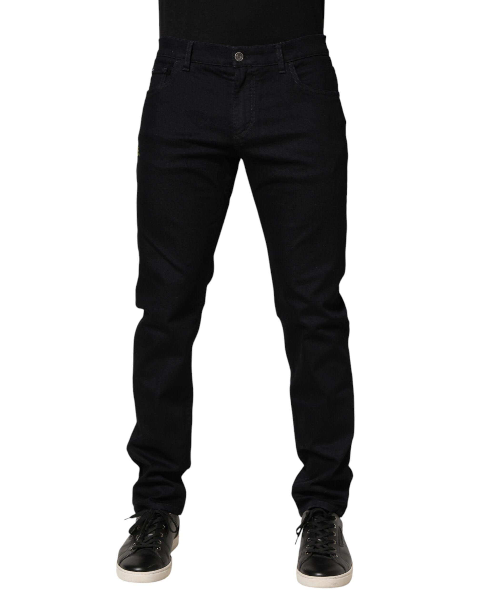 Black Floral Cotton Skinny Men Denim Jeans - ventzia