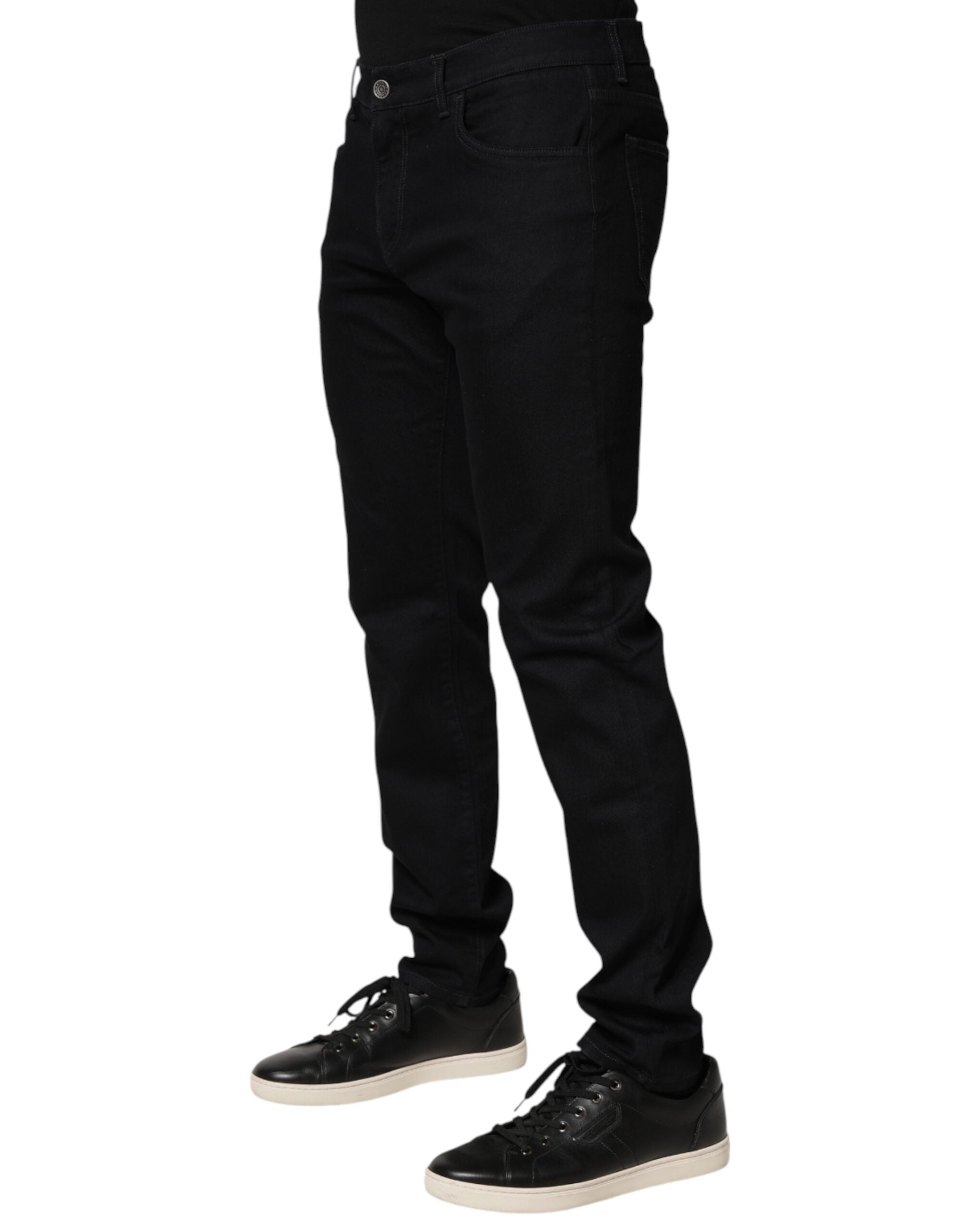 Black Floral Cotton Skinny Men Denim Jeans - ventzia