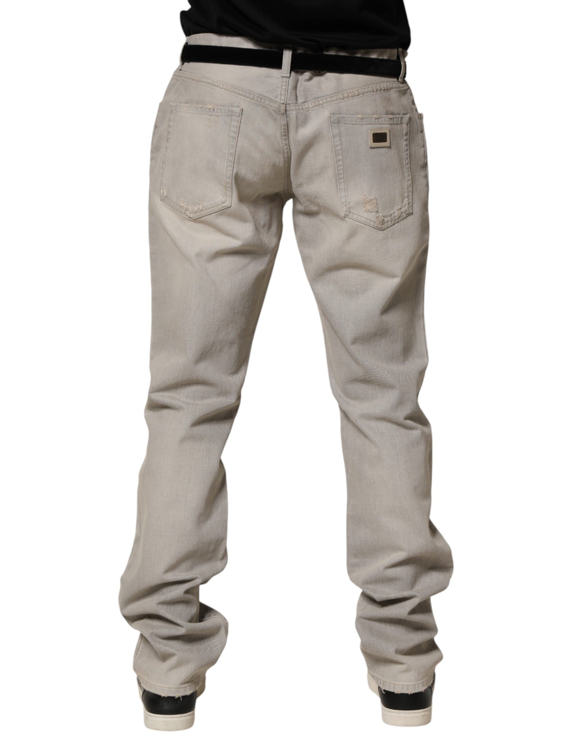 Light Gray Cotton Straight Denim Trouser Jeans - ventzia