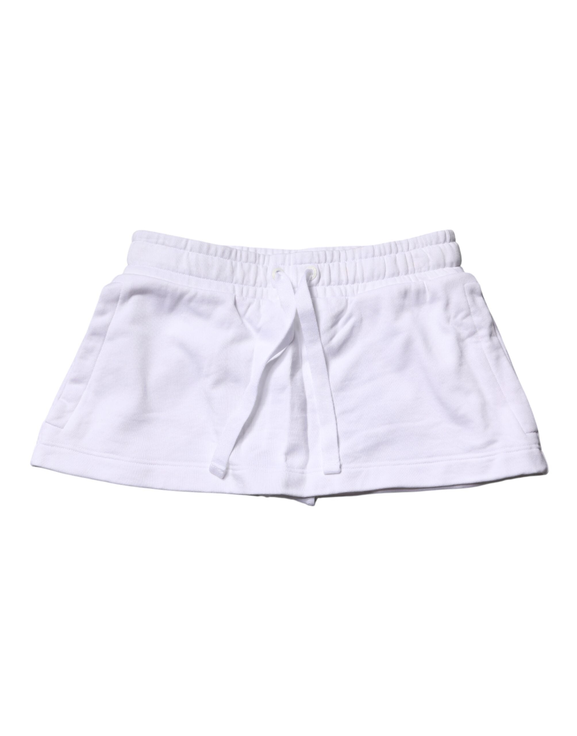 White Cotton Blend Mid Waist A-line Mini Skirt - ventzia