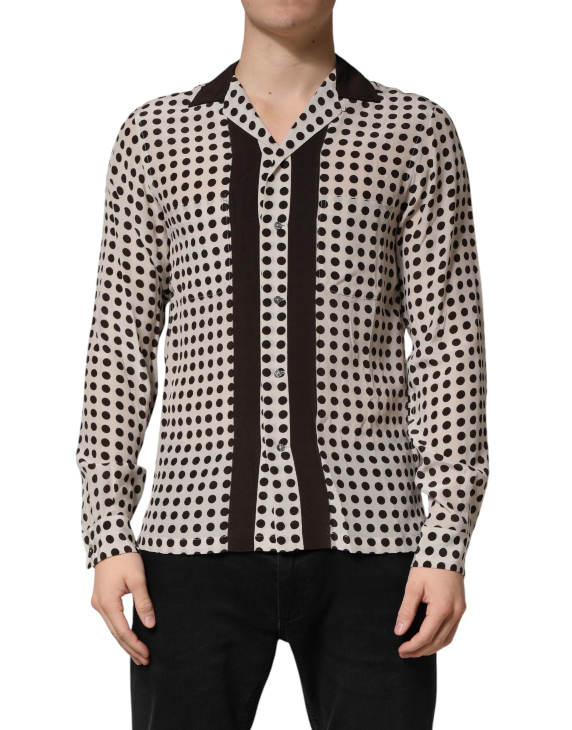 White Black Polka Dot Silk Men Casual Shirt - ventzia