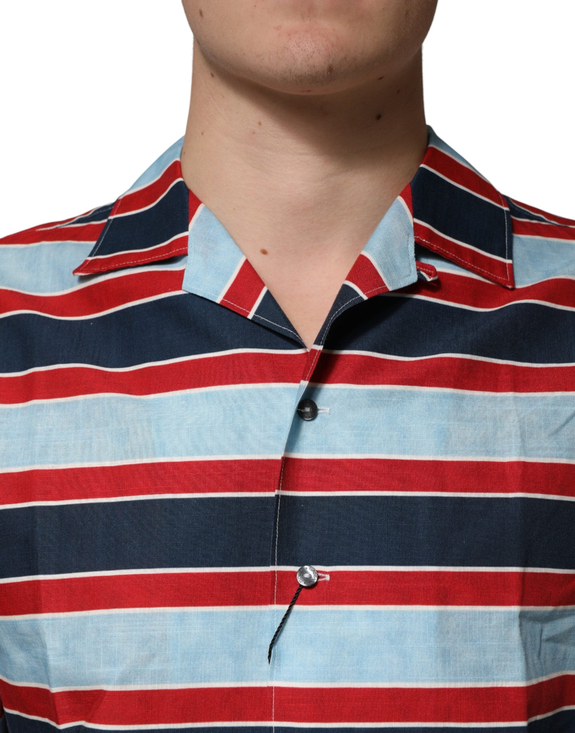 Multicolor Stripes Cotton Men Button Down Shirt - ventzia
