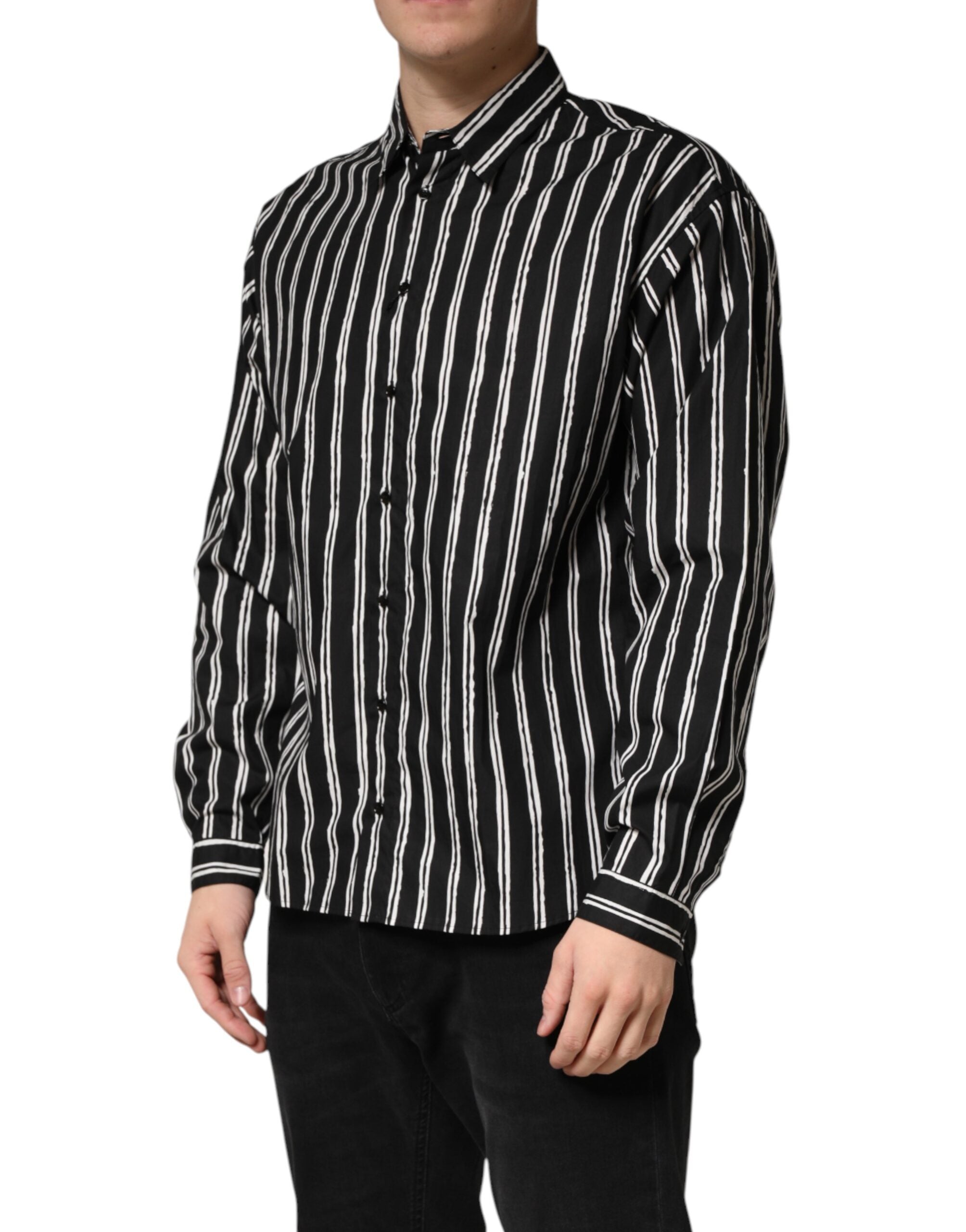 Black Stripes Cotton Men Formal Dress Shirt - ventzia