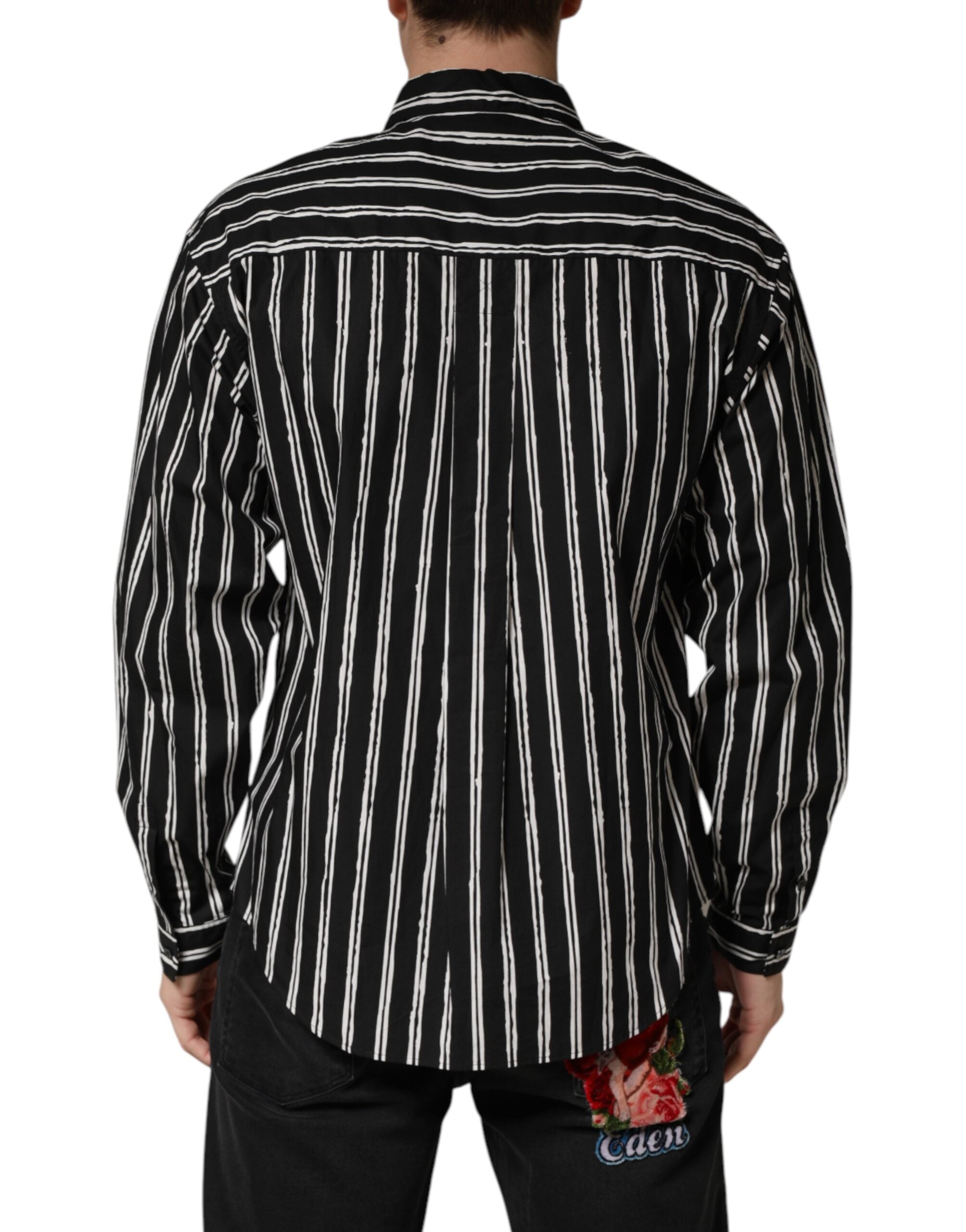 Black Stripes Cotton Men Formal Dress Shirt - ventzia