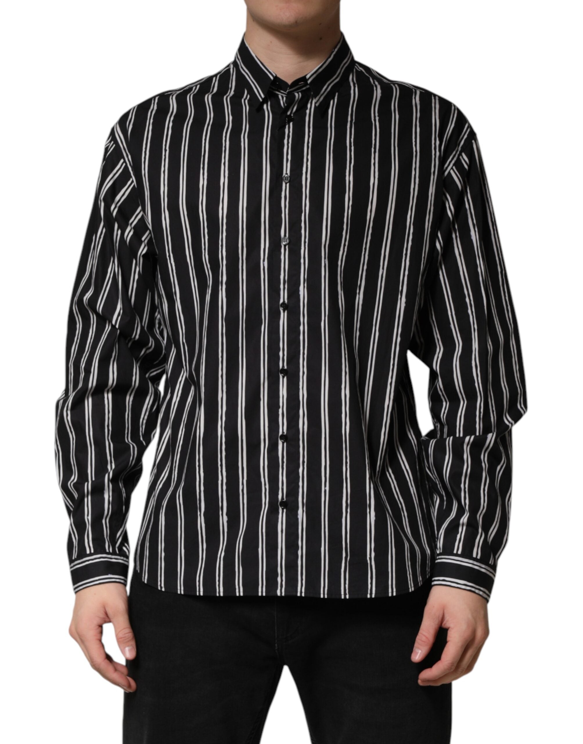 Black Stripes Cotton Men Formal Dress Shirt - ventzia
