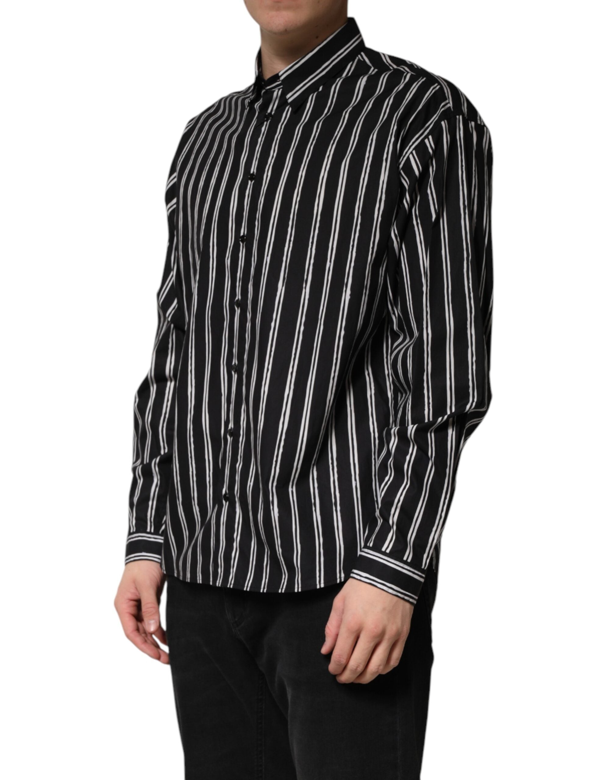 Black Stripes Cotton Men Formal Dress Shirt - ventzia