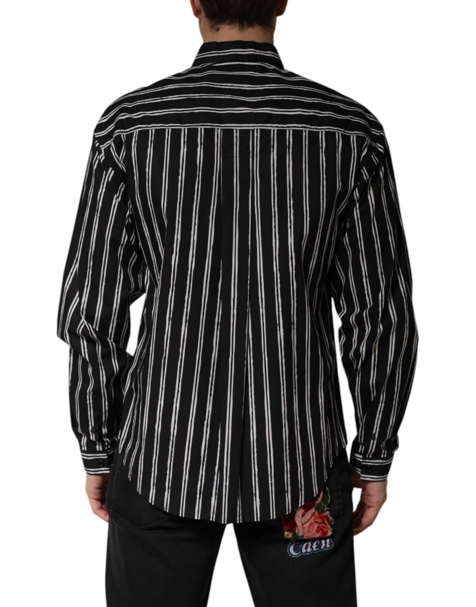 Black Stripes Cotton Men Formal Dress Shirt - ventzia