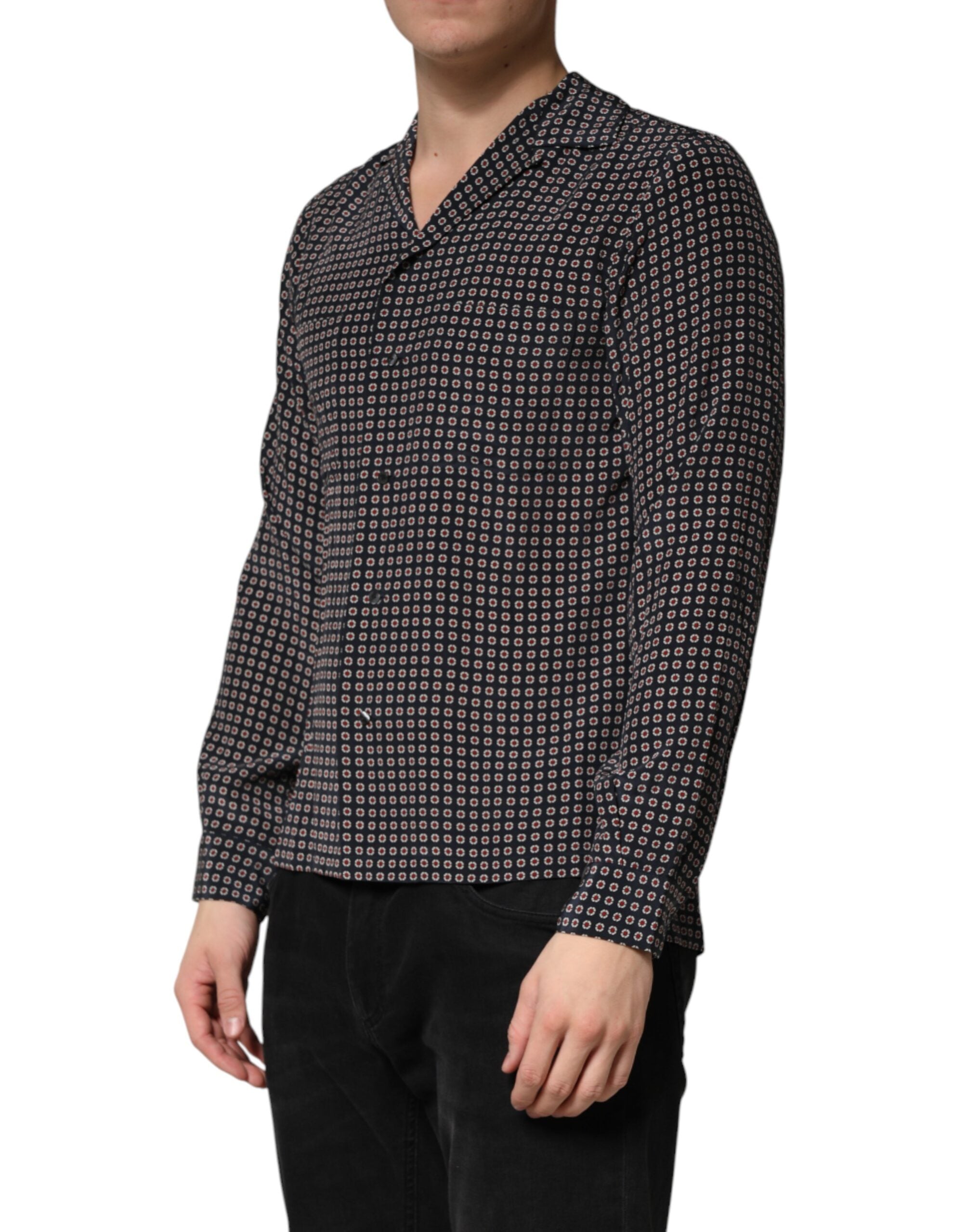 Black Patterned Silk Men Button Down Shirt - ventzia