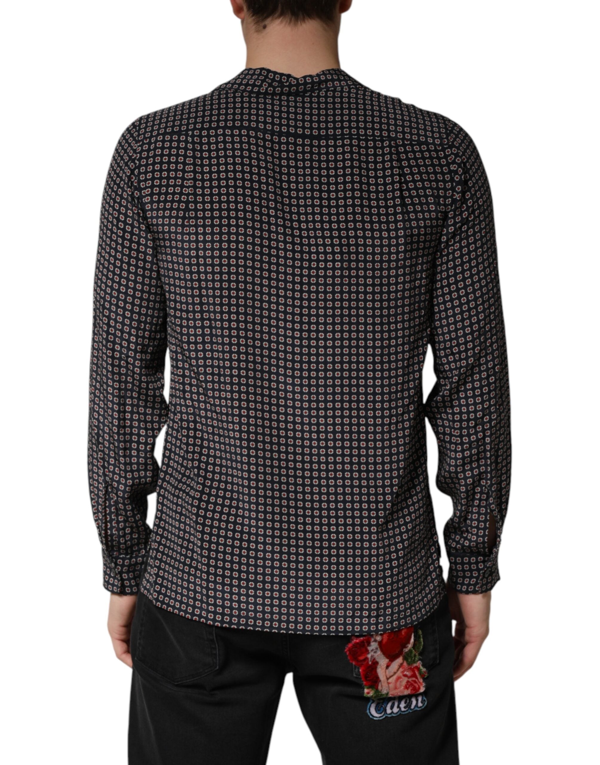 Black Patterned Silk Men Button Down Shirt - ventzia