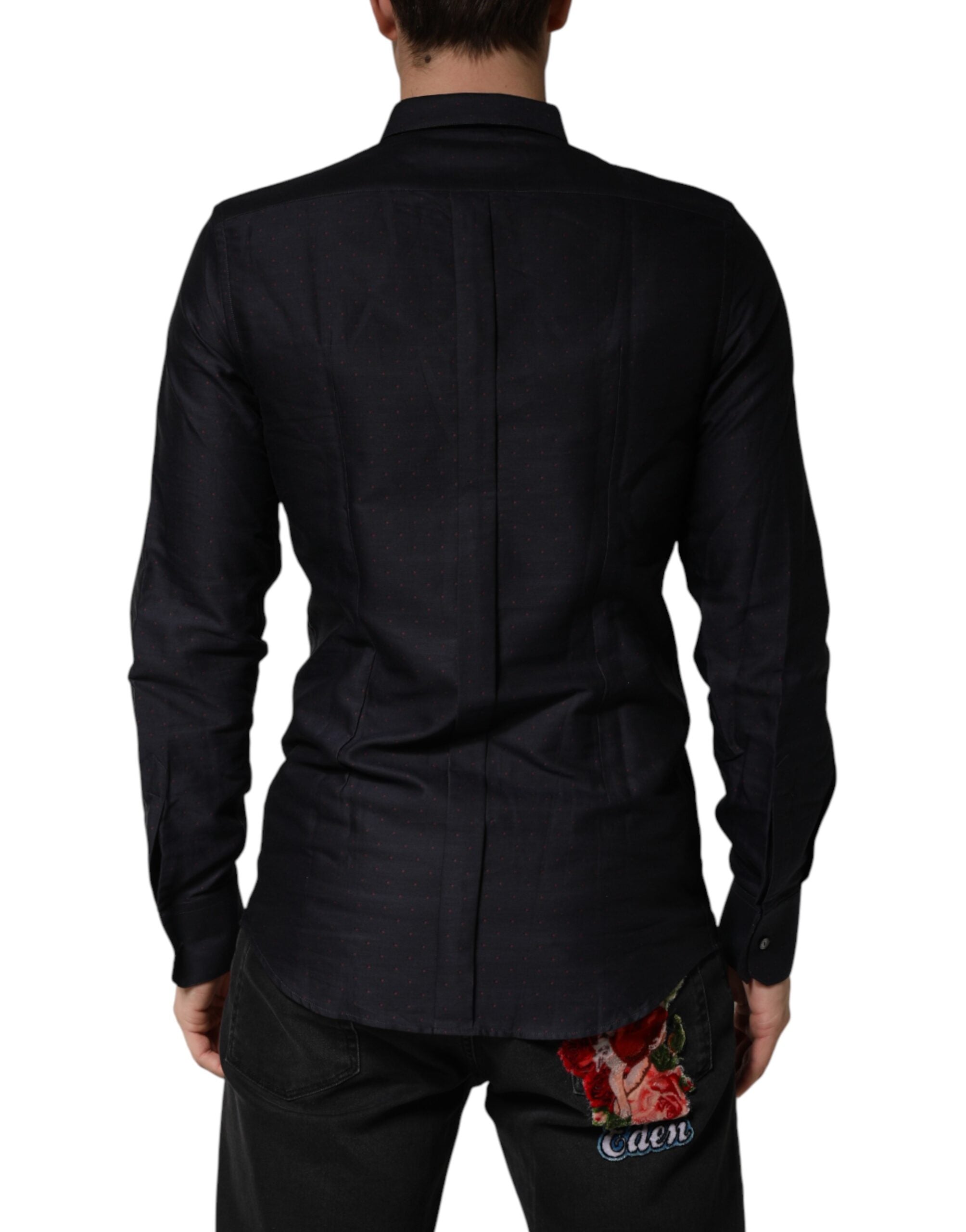 Black Dotted Cotton Collared GOLD Dress Shirt - ventzia