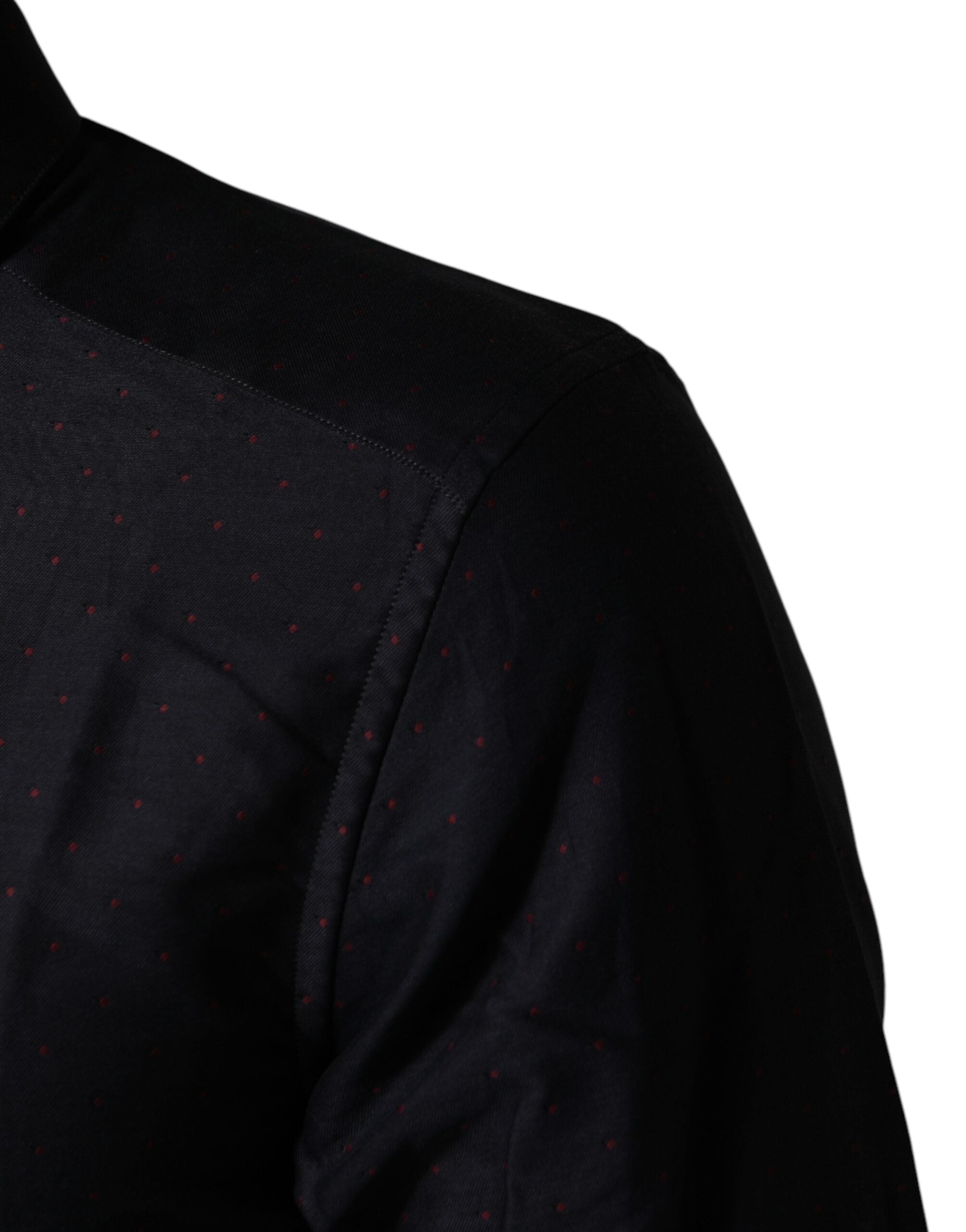 Black Dotted Cotton Collared GOLD Dress Shirt - ventzia