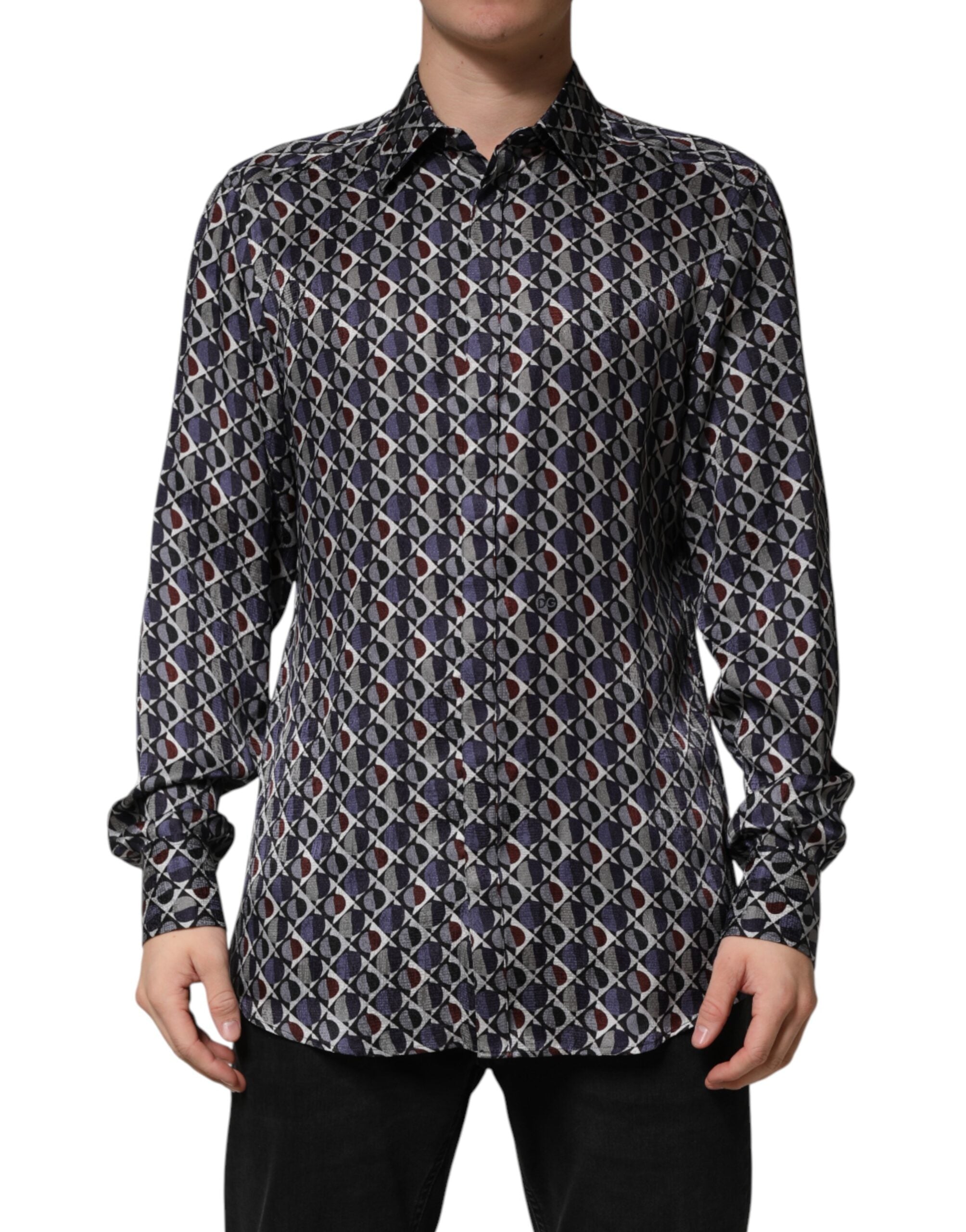 Multicolor Patterned Collared GOLD Men Dress Shirt - ventzia