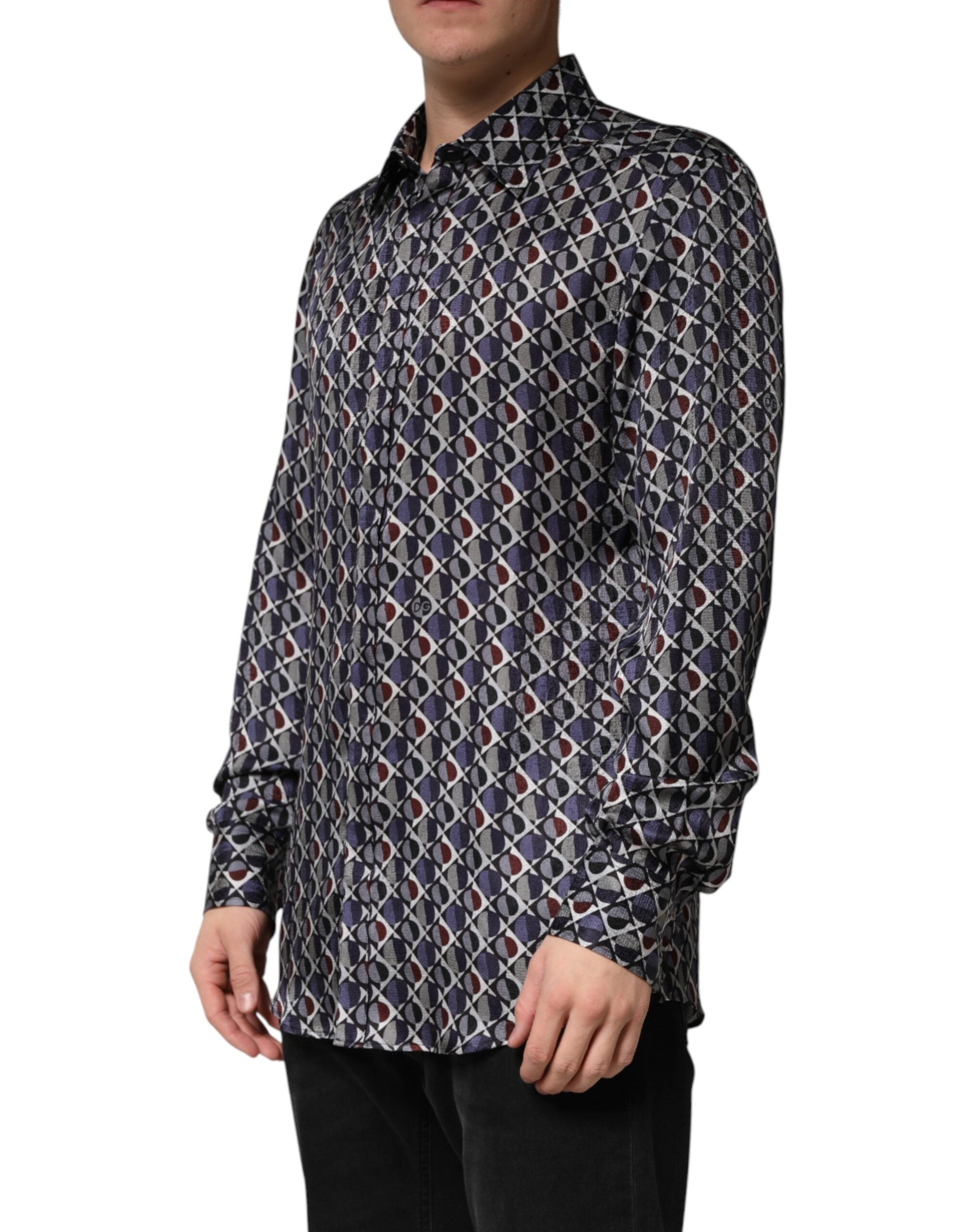 Multicolor Patterned Collared GOLD Men Dress Shirt - ventzia
