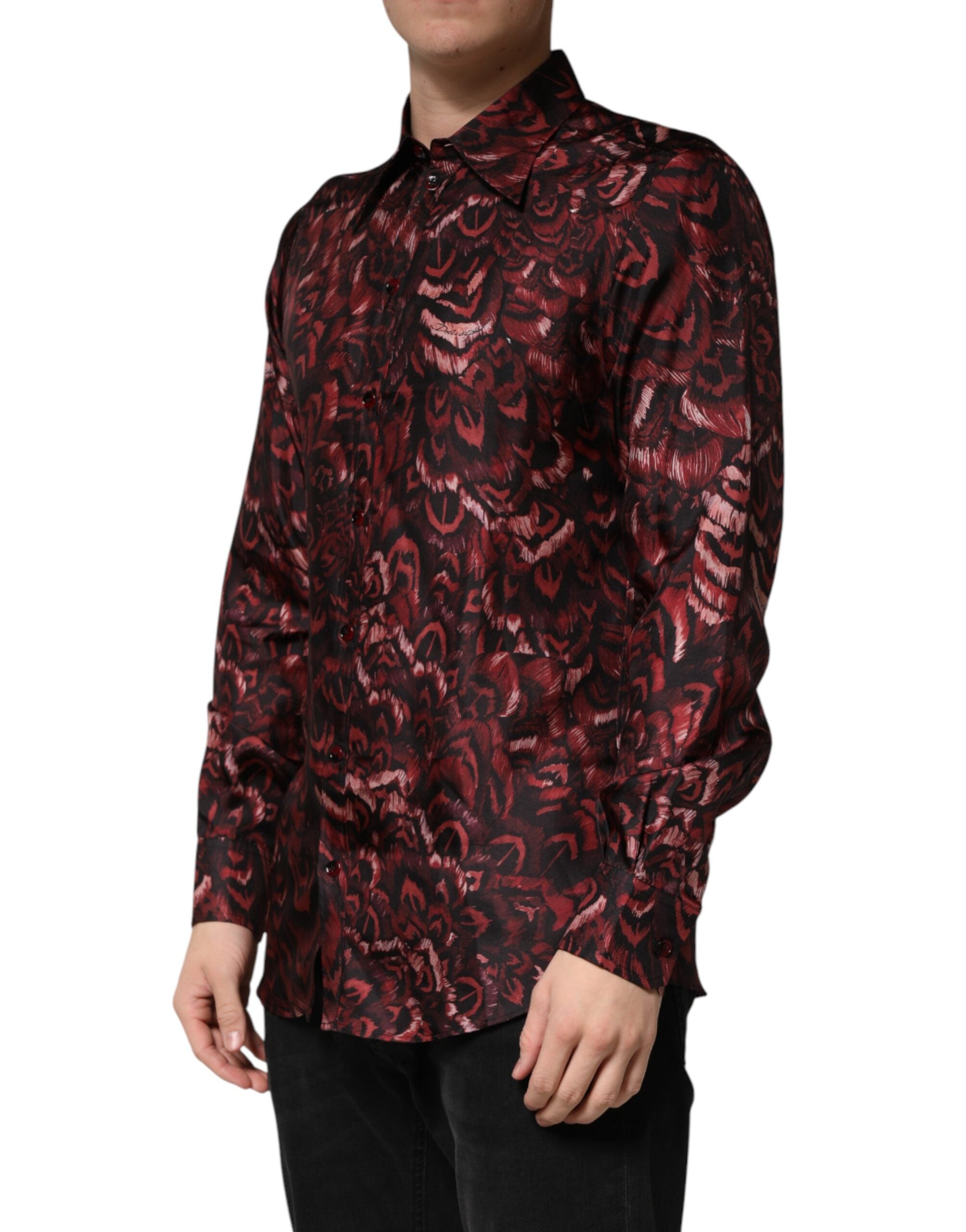 Bordeaux Patterned Collared Men Dress Shirt - ventzia