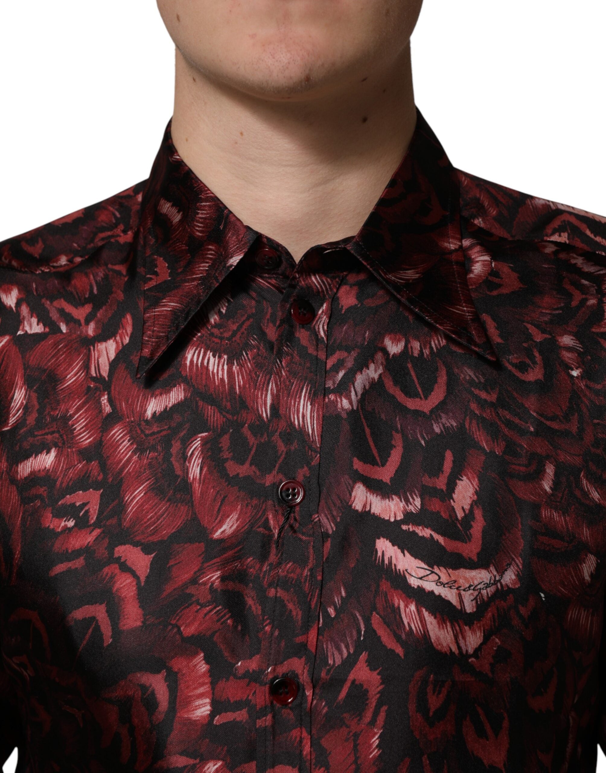 Bordeaux Patterned Collared Men Dress Shirt - ventzia