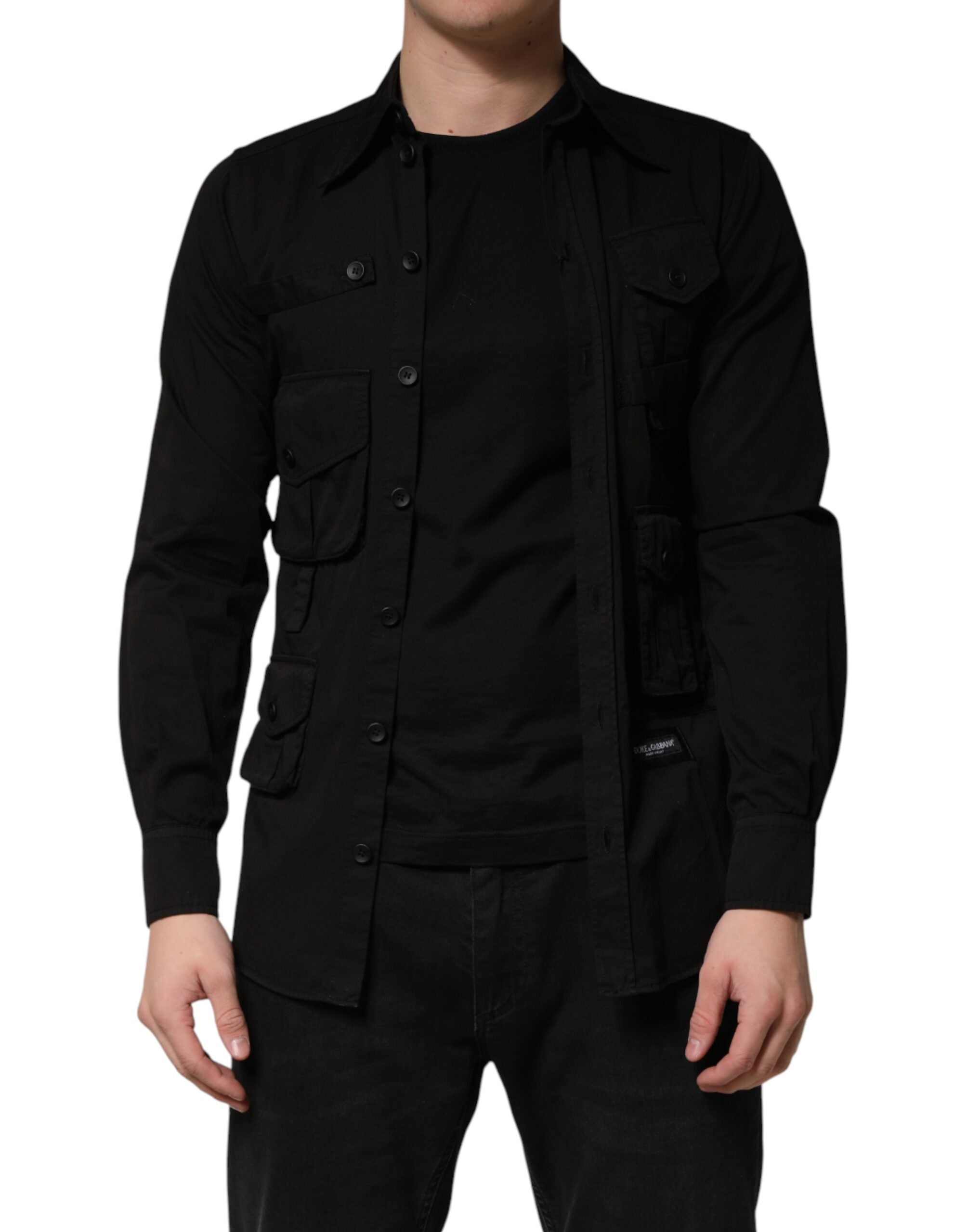 Black Cotton Collared Men Button Down Shirt - ventzia