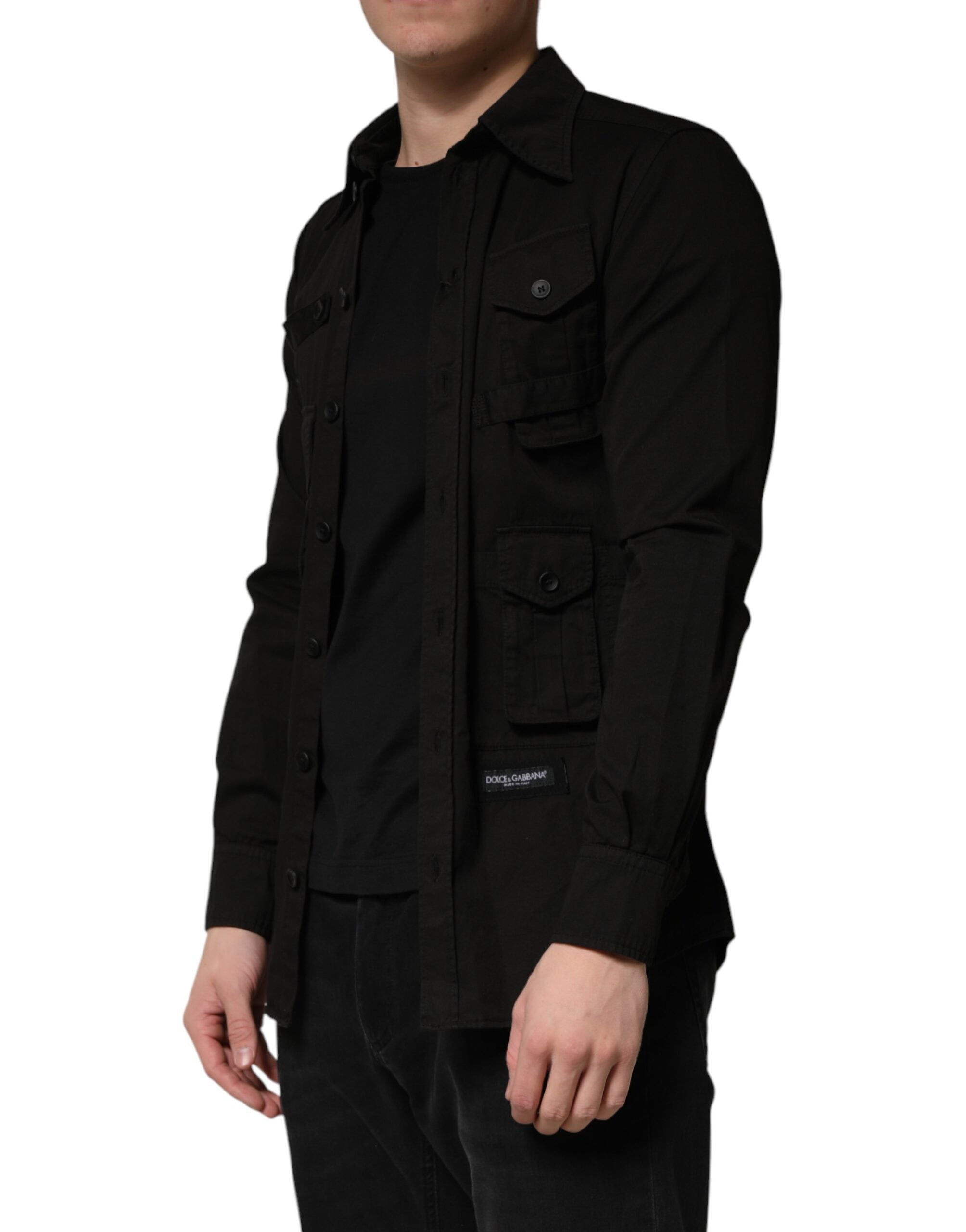 Black Cotton Collared Men Button Down Shirt - ventzia