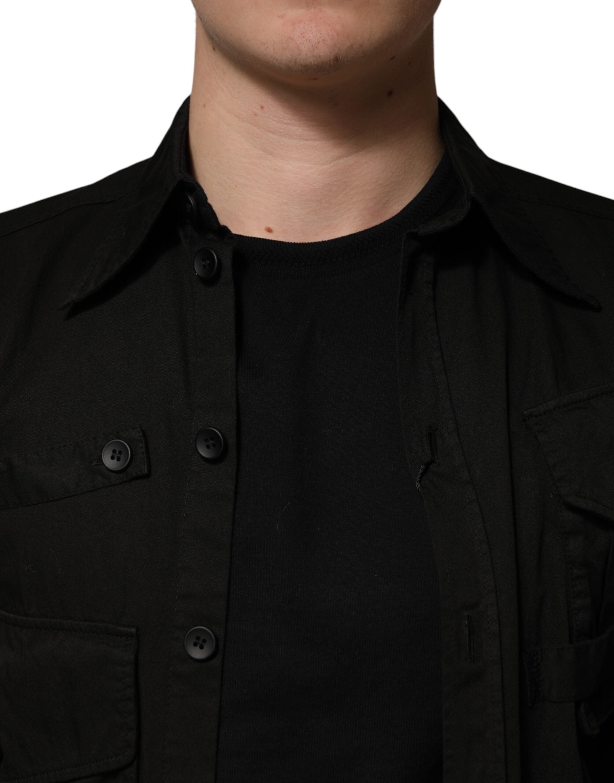 Black Cotton Collared Men Button Down Shirt - ventzia
