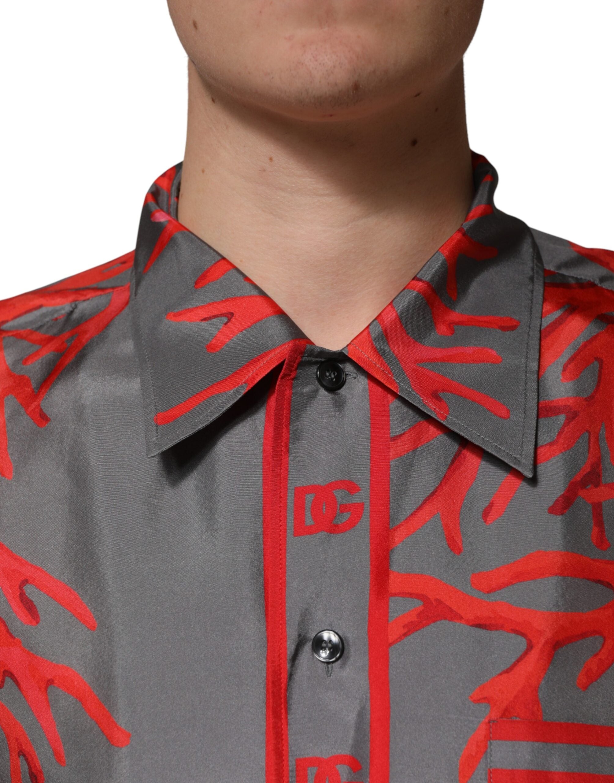 Gray Red Corals Short Sleeves Casual Shirt - ventzia