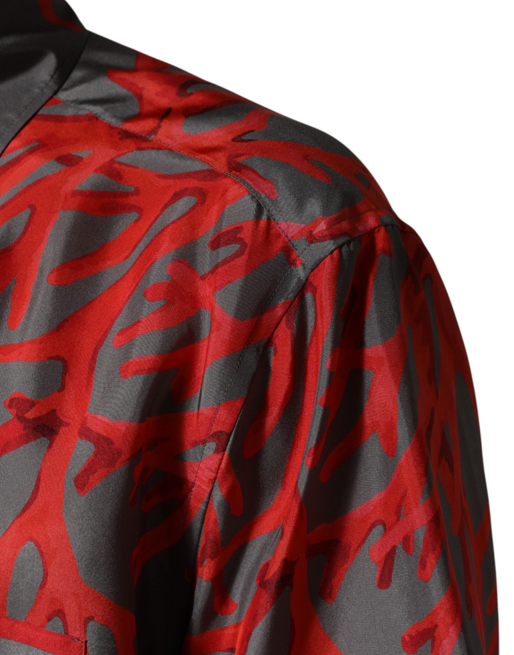 Gray Red Corals Short Sleeves Casual Shirt - ventzia